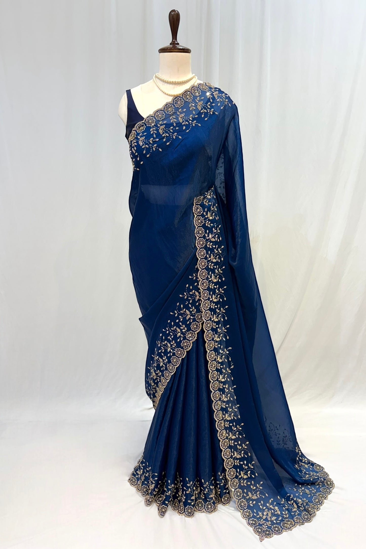 Designer Fendy floral embellished saree - Teal Blue