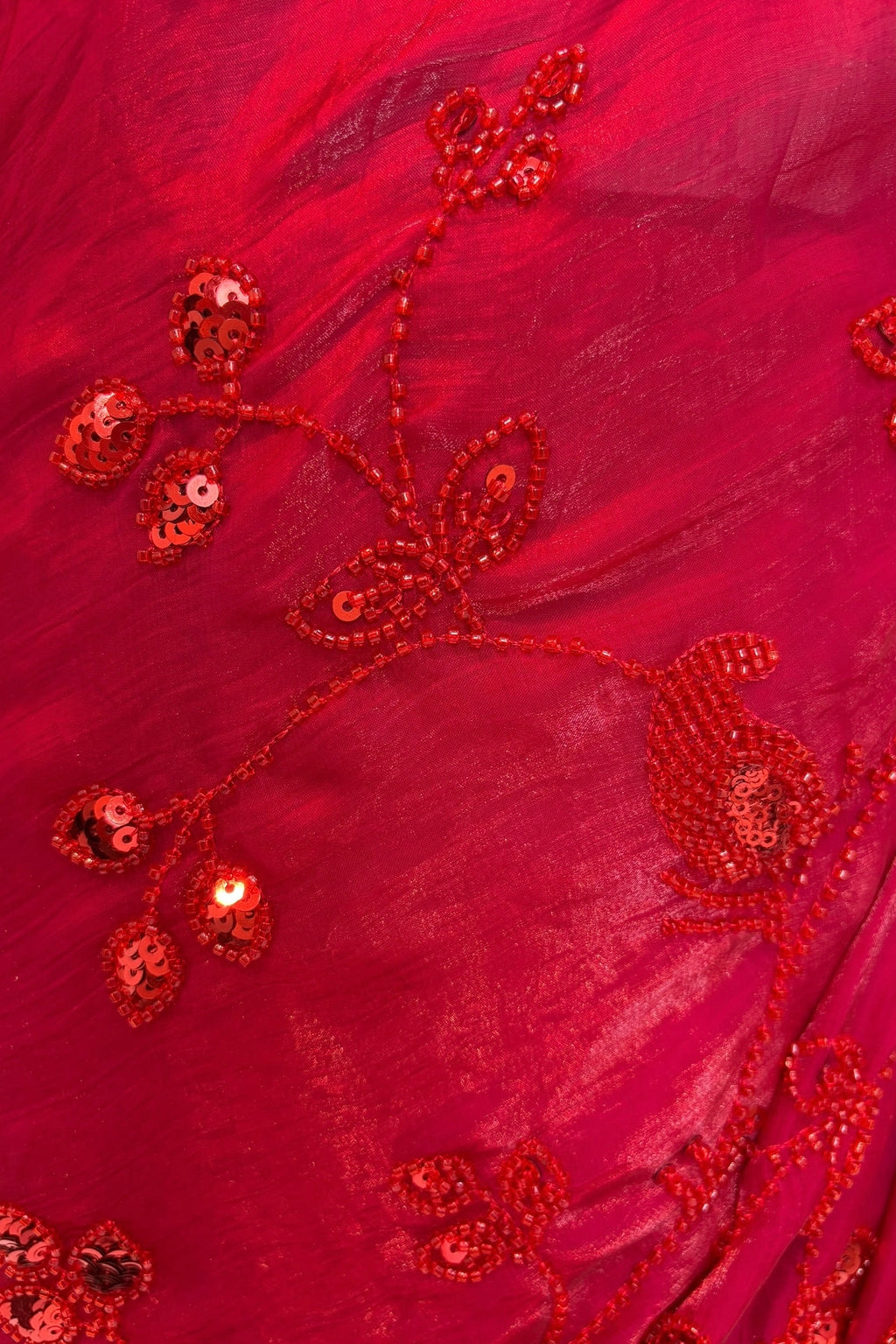Crimson sequins bead work saree