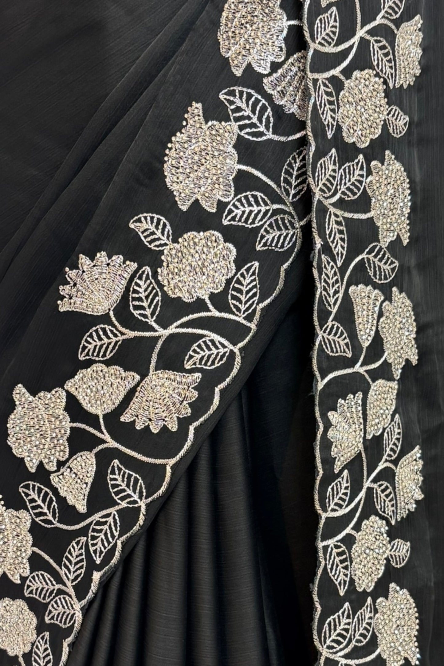 Floral embellished chiffon saree - Black