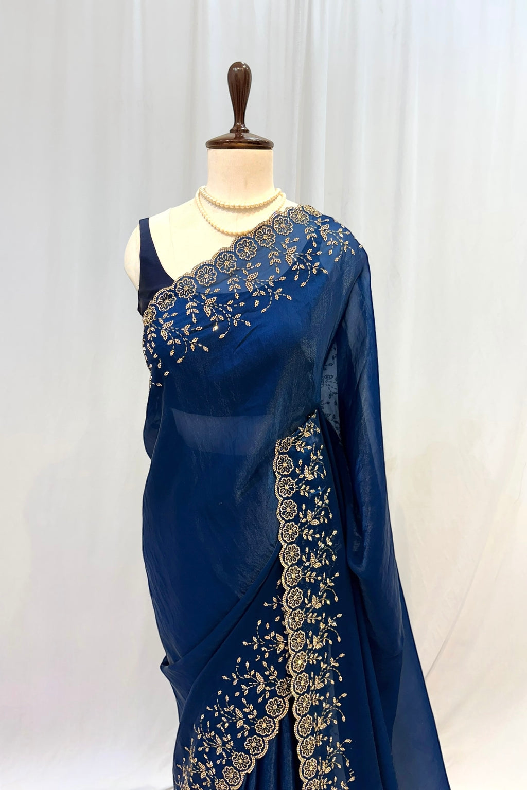 Designer Fendy floral embellished saree - Teal Blue