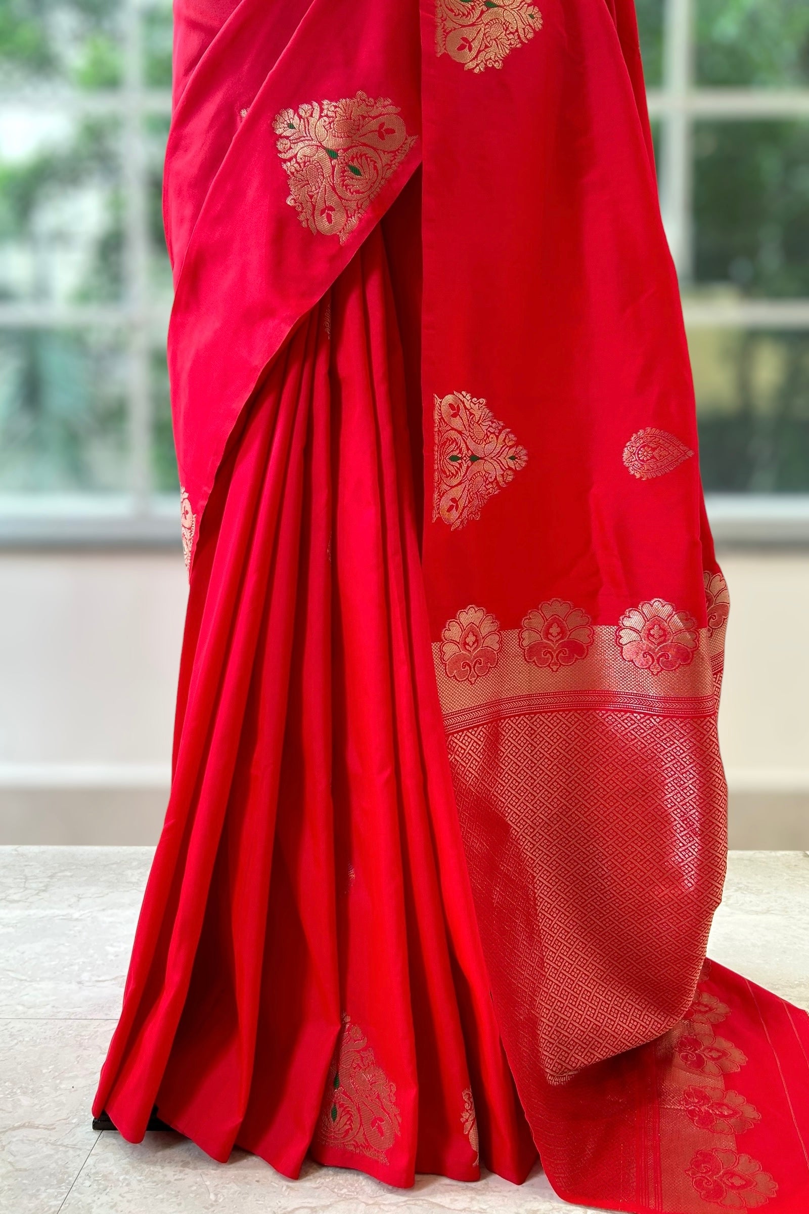 Red zari soft silk saree