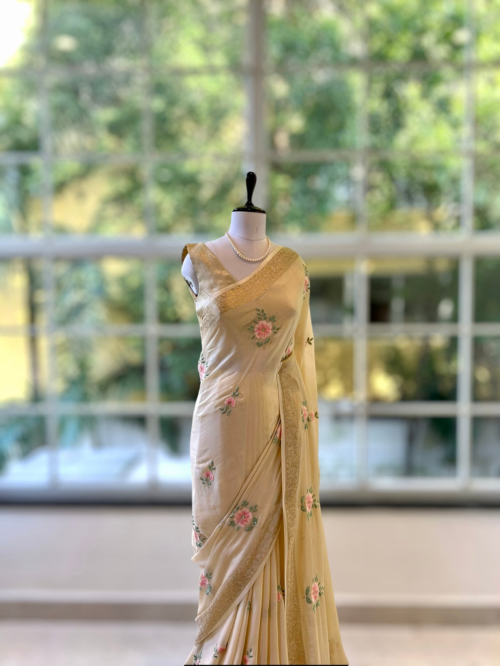 Beige pure marble chiffon saree