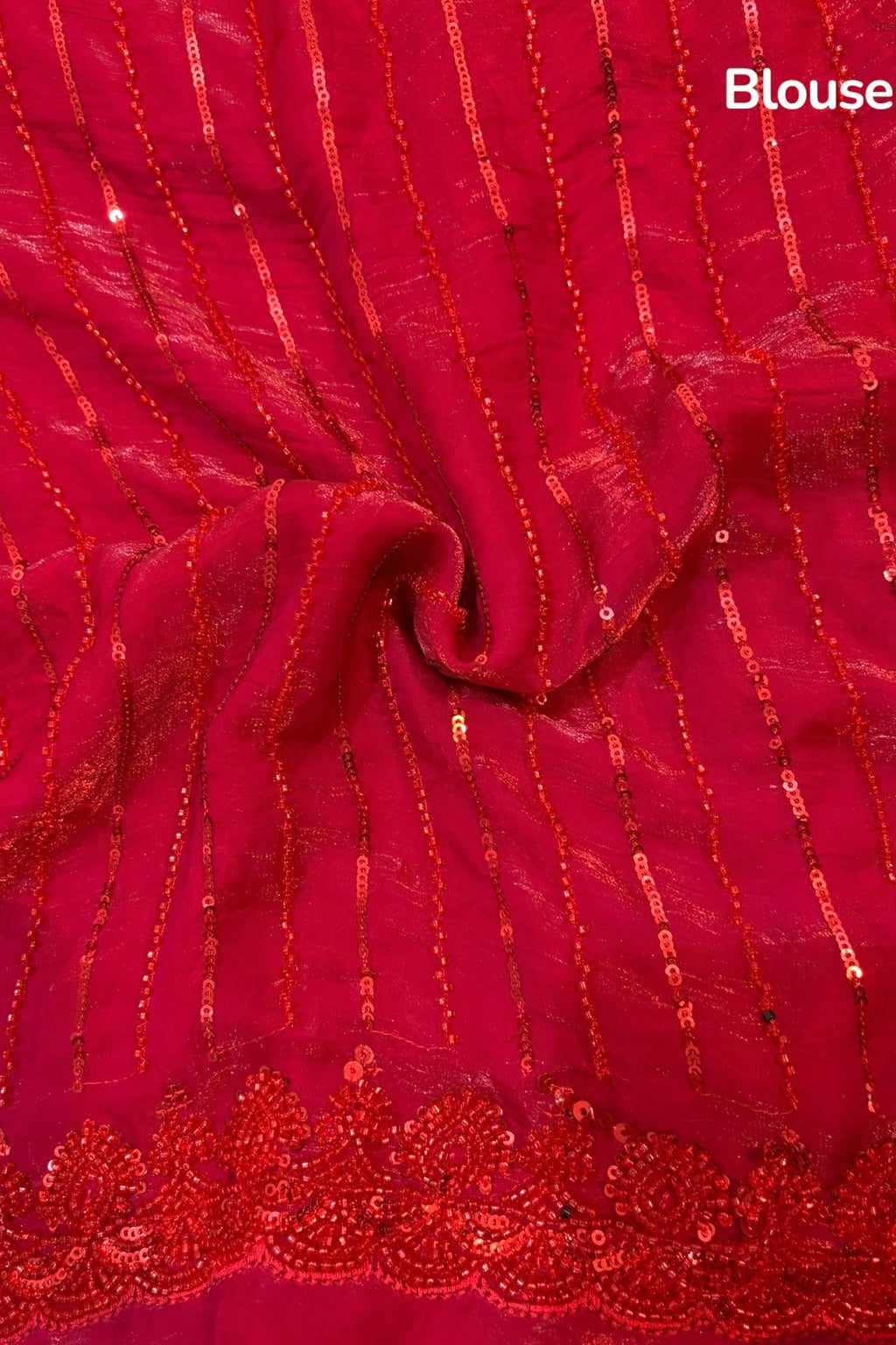 Crimson sequins bead work saree