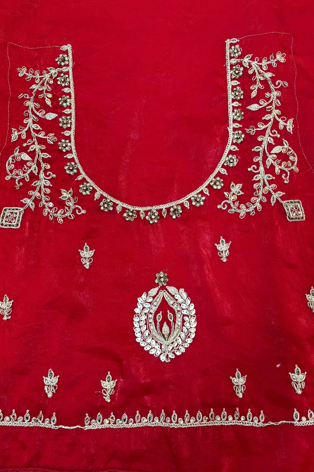 Red fendy satin embellished saree