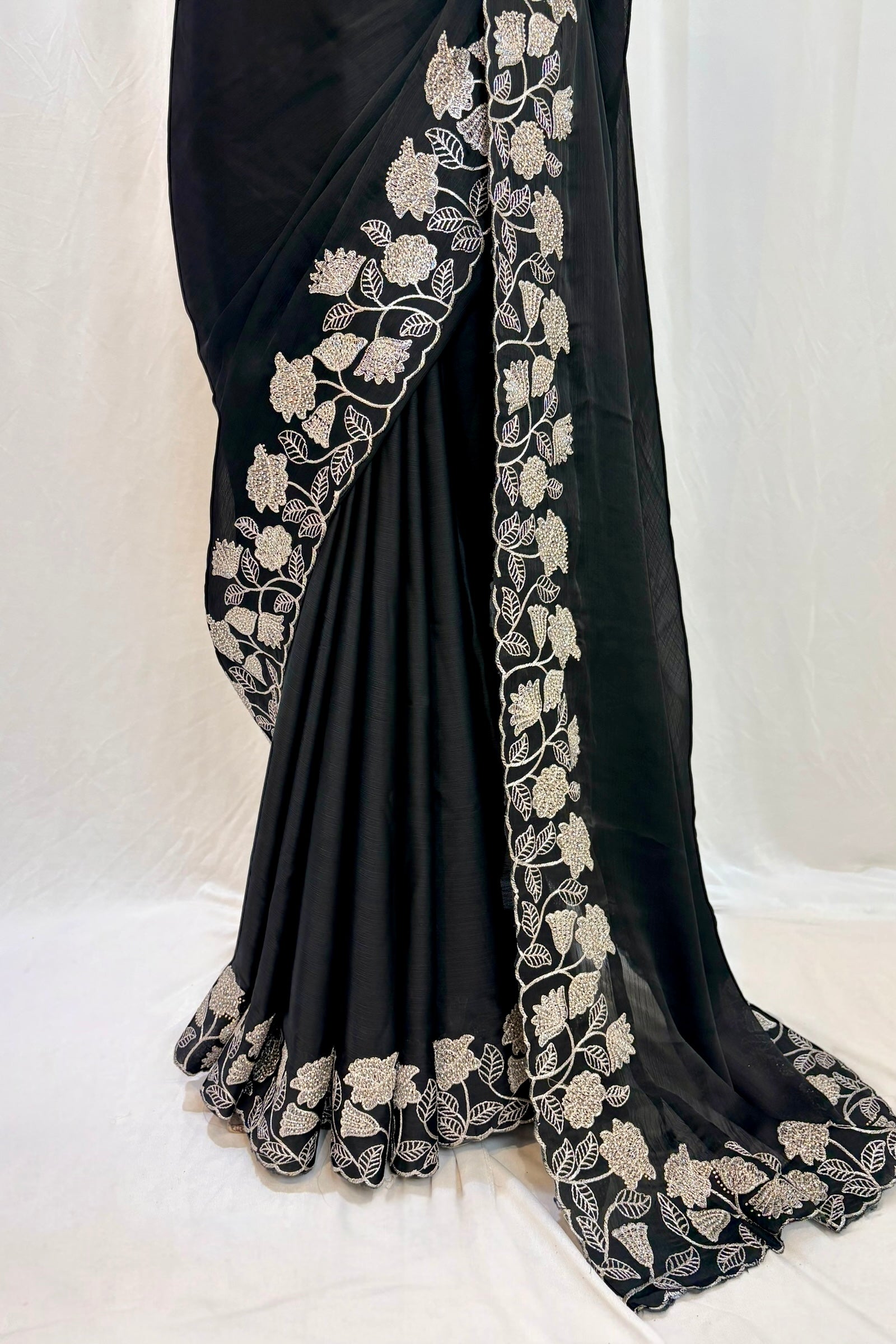 Floral embellished chiffon saree - Black