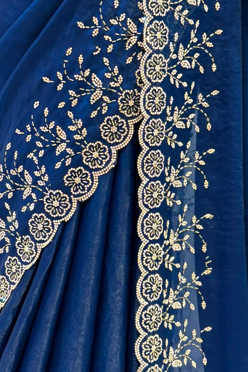 Designer Fendy floral embellished saree - Teal Blue