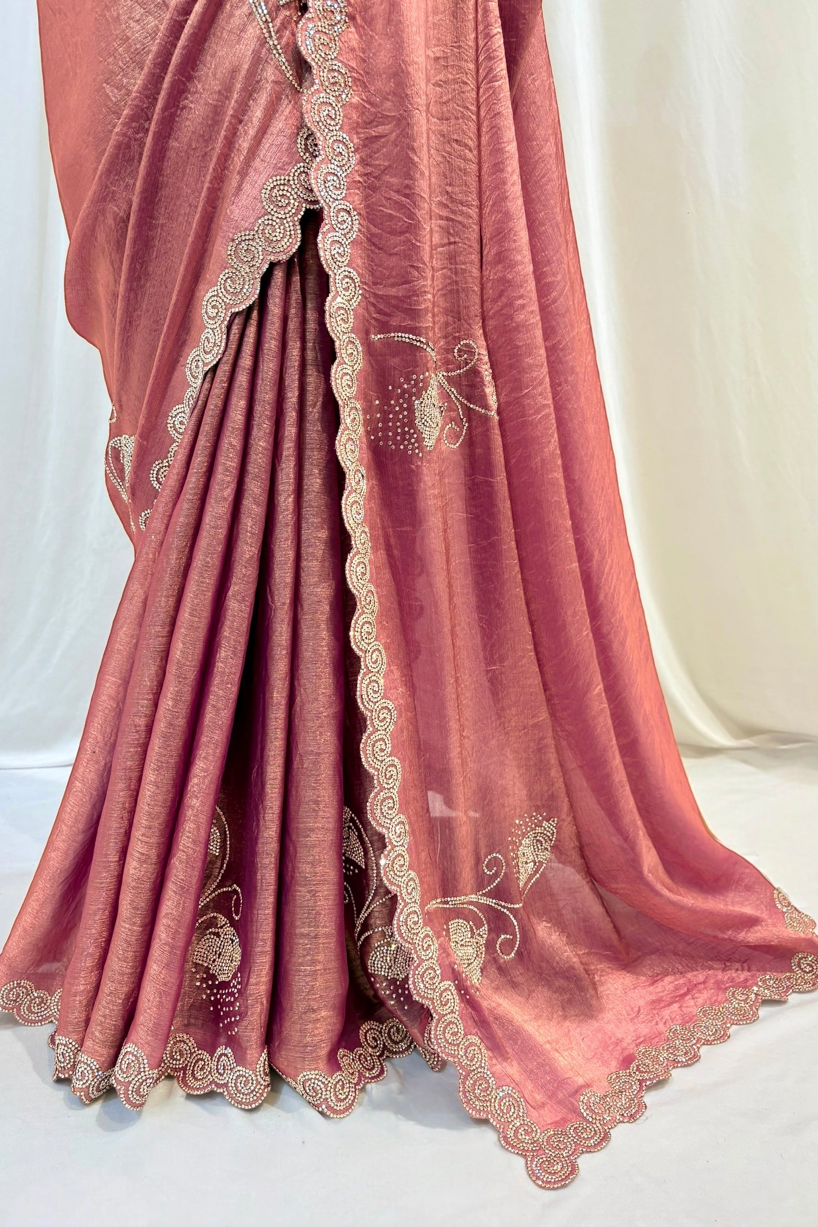 Peach embellished fendy chiffon saree