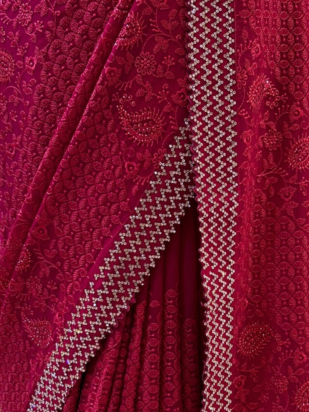 Embellished threadwork saree - Crimson