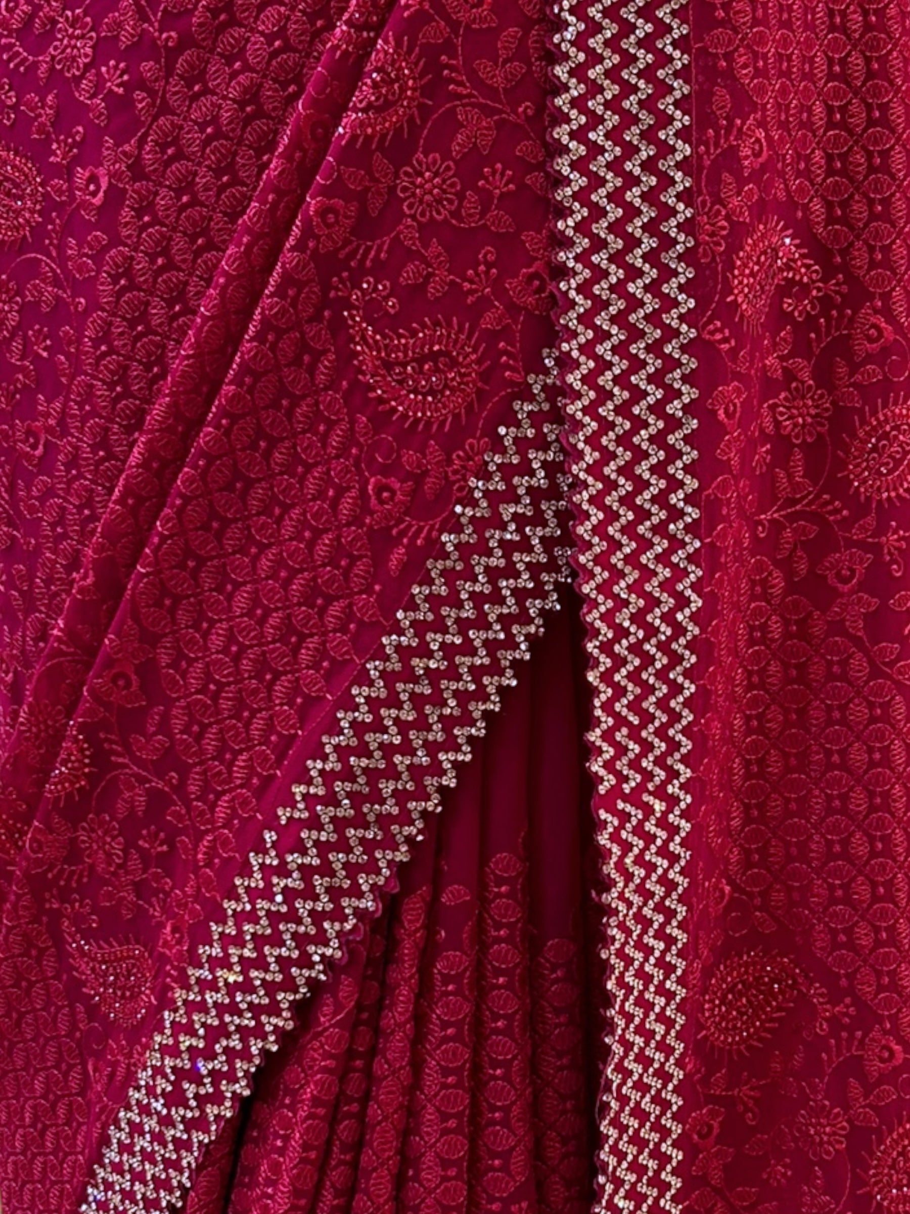 Embellished threadwork saree - Crimson