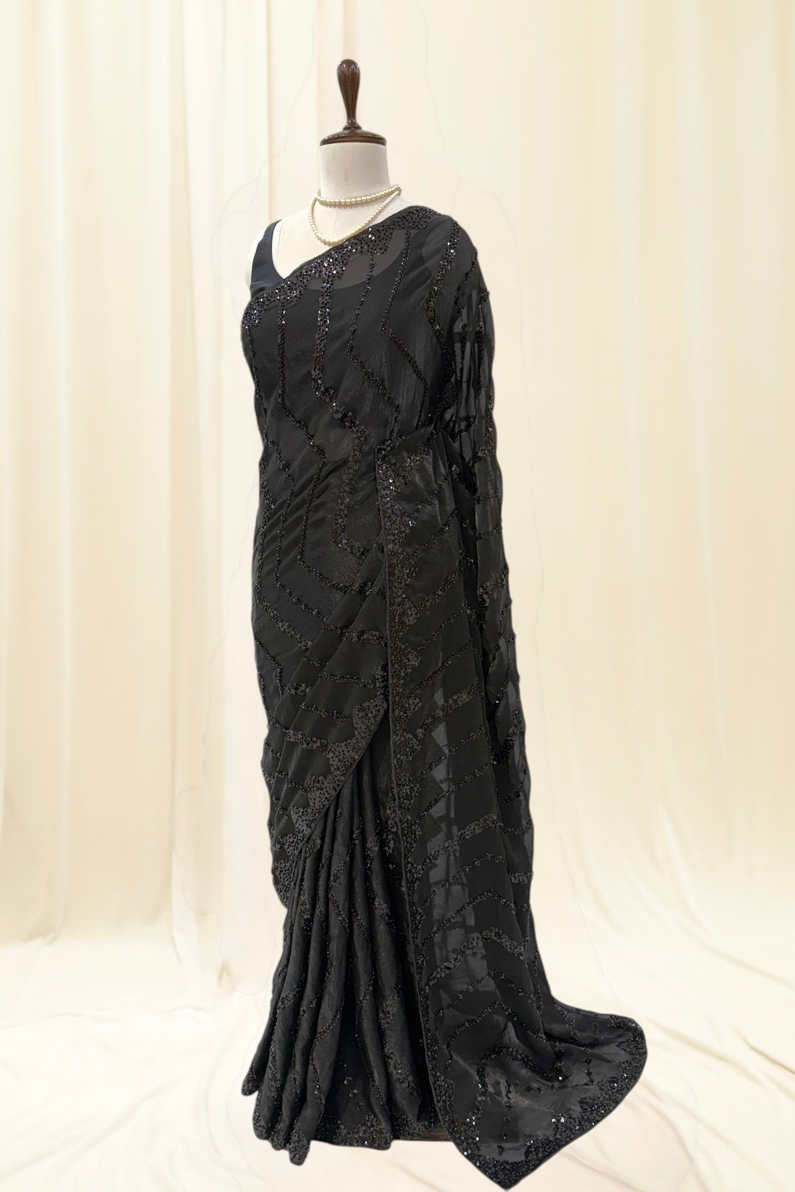 Black designer sequins saree