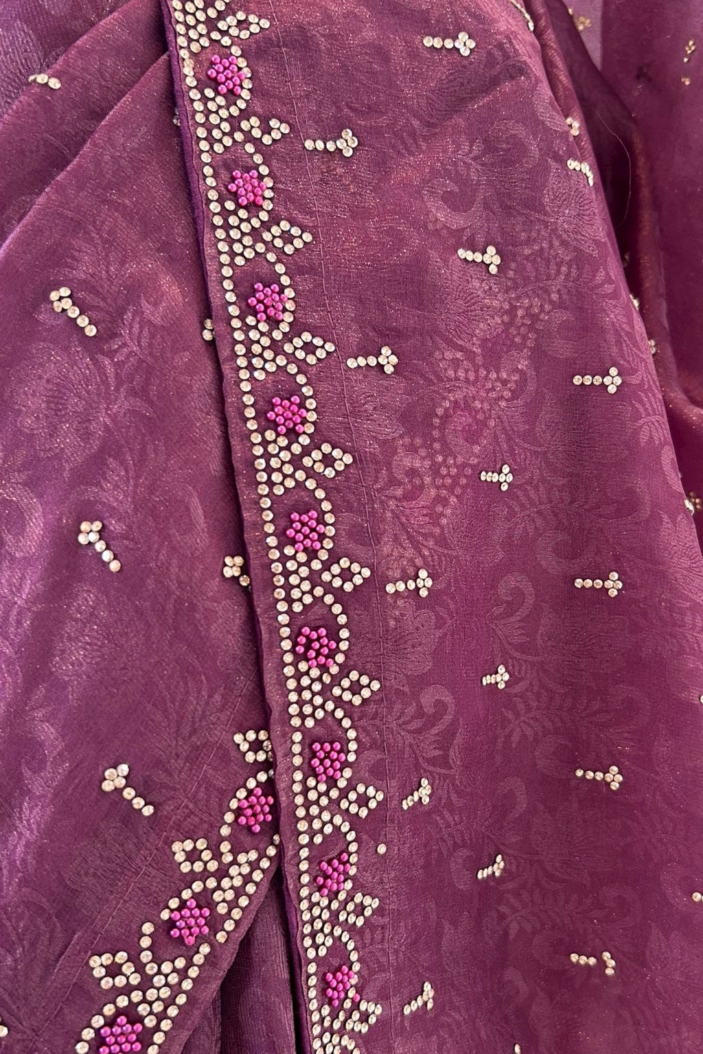 Self design organza silk saree - Violet