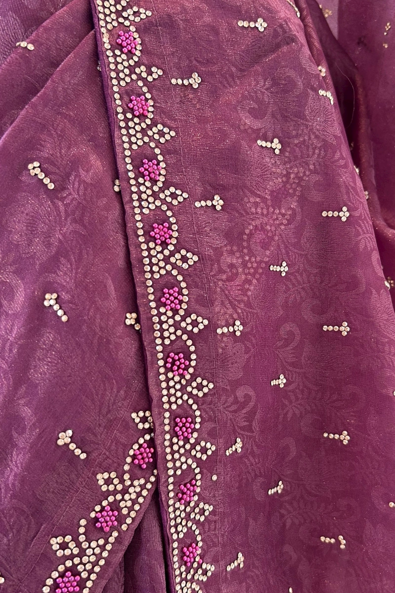 Self design organza silk saree - Violet