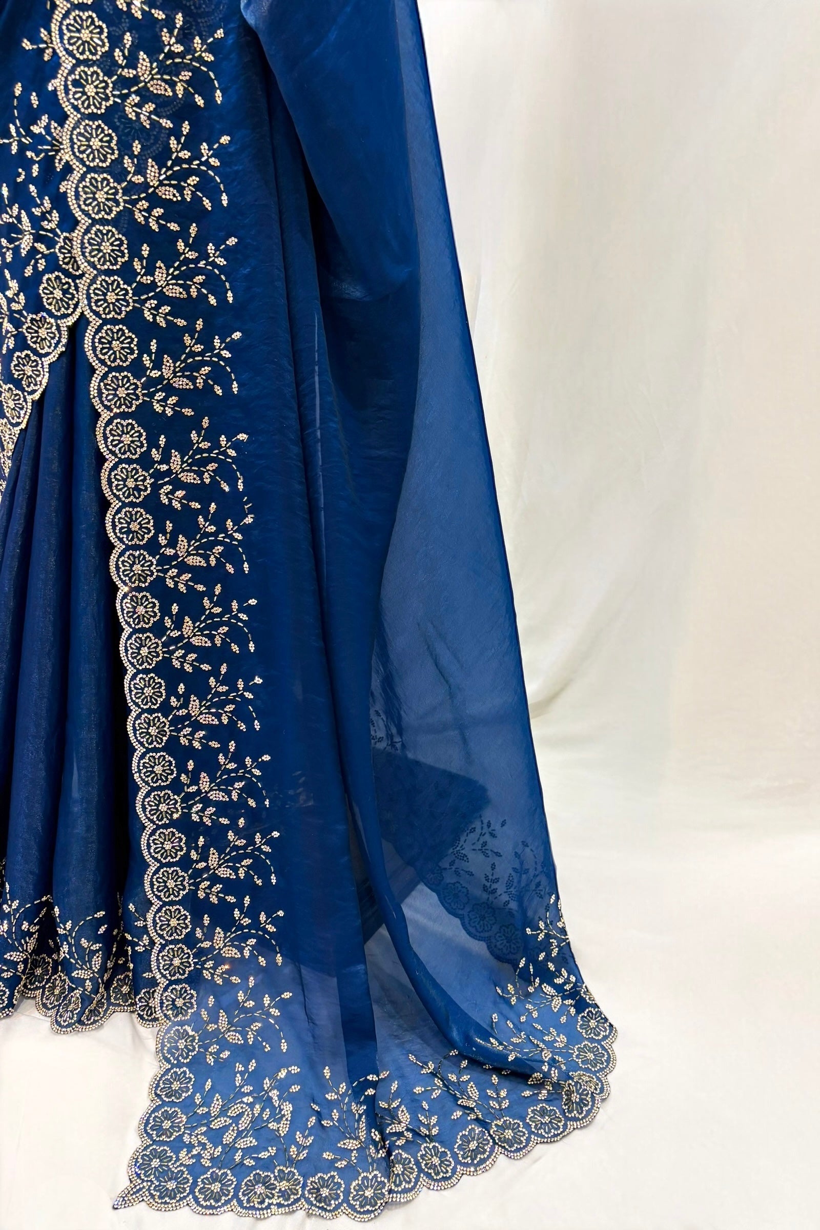 Designer Fendy floral embellished saree - Teal Blue