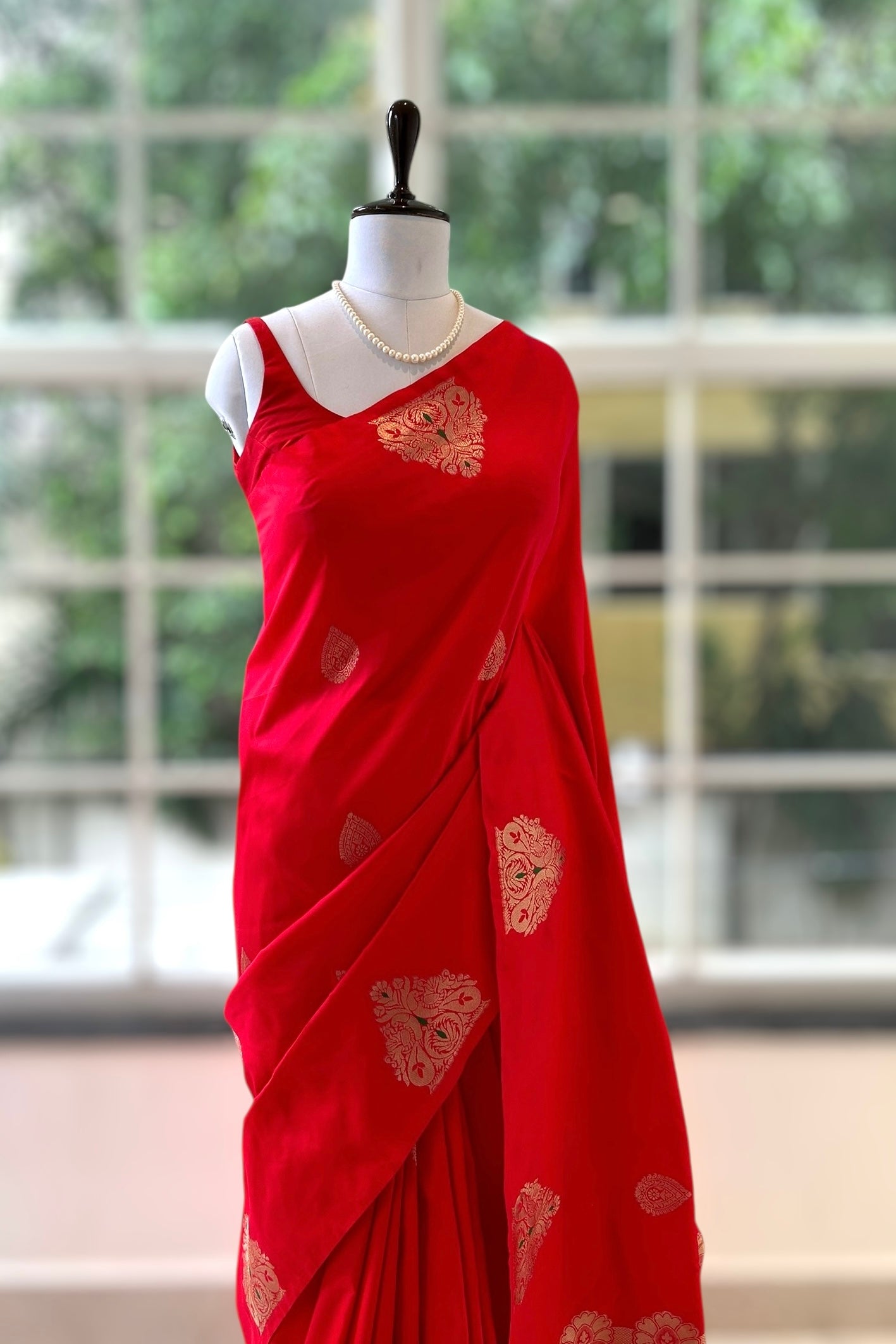 Red zari soft silk saree