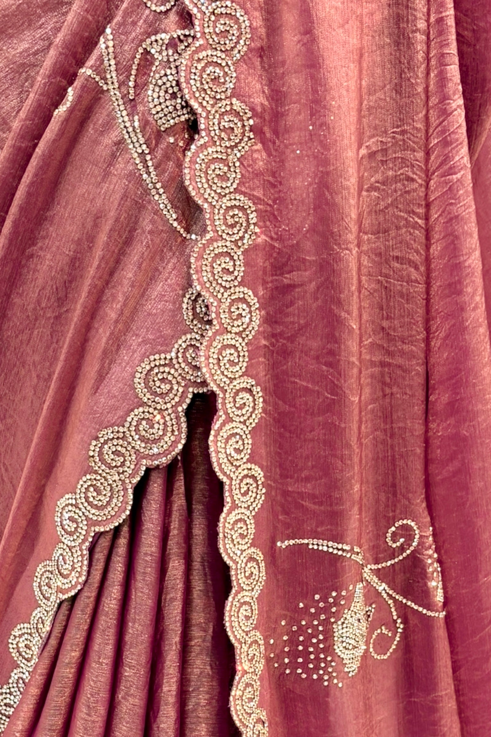 Peach embellished fendy chiffon saree