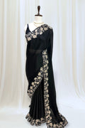 Floral embellished chiffon saree - Black
