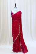 Crimson fendy cutwork saree