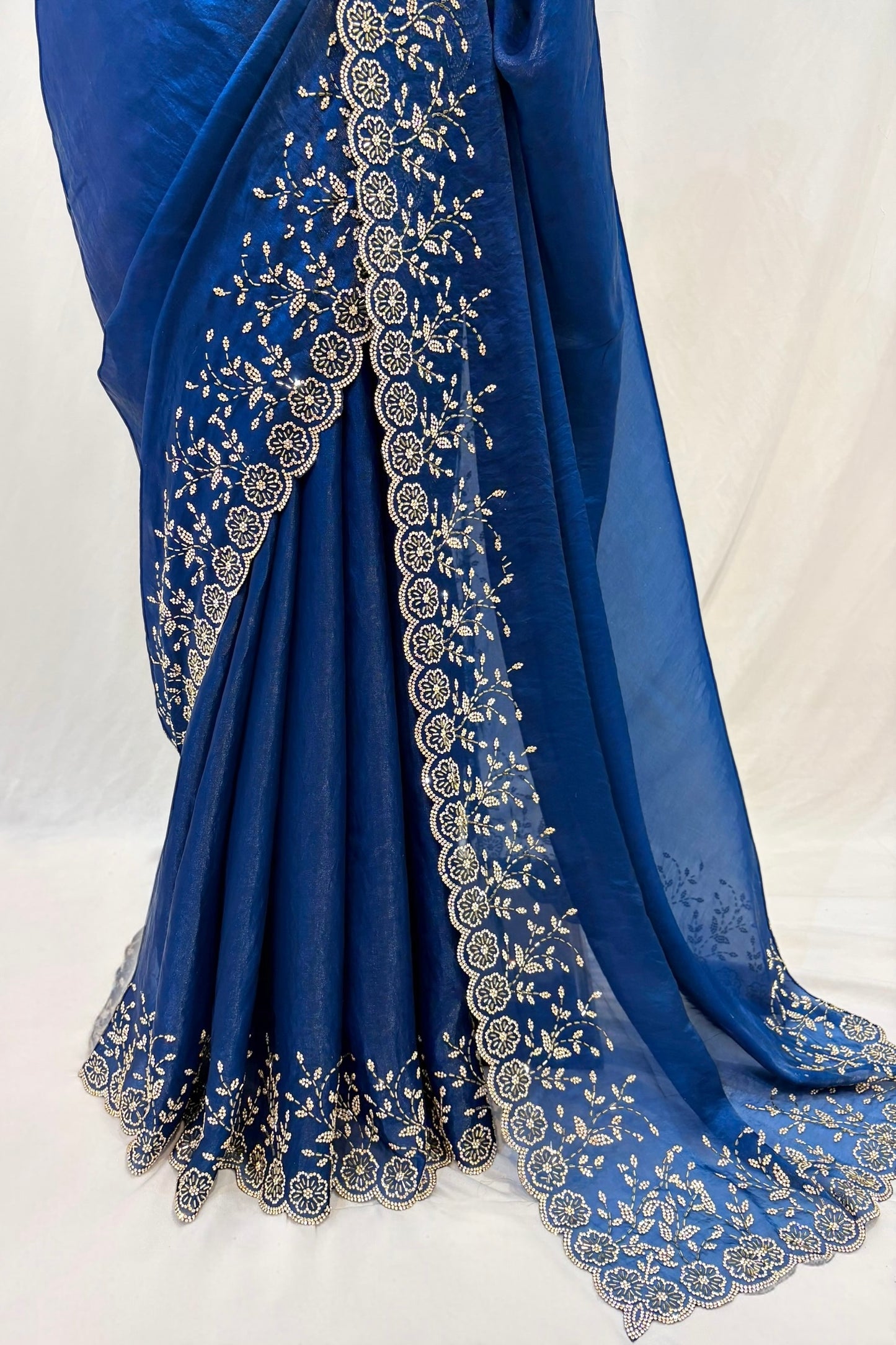 Designer Fendy floral embellished saree - Teal Blue