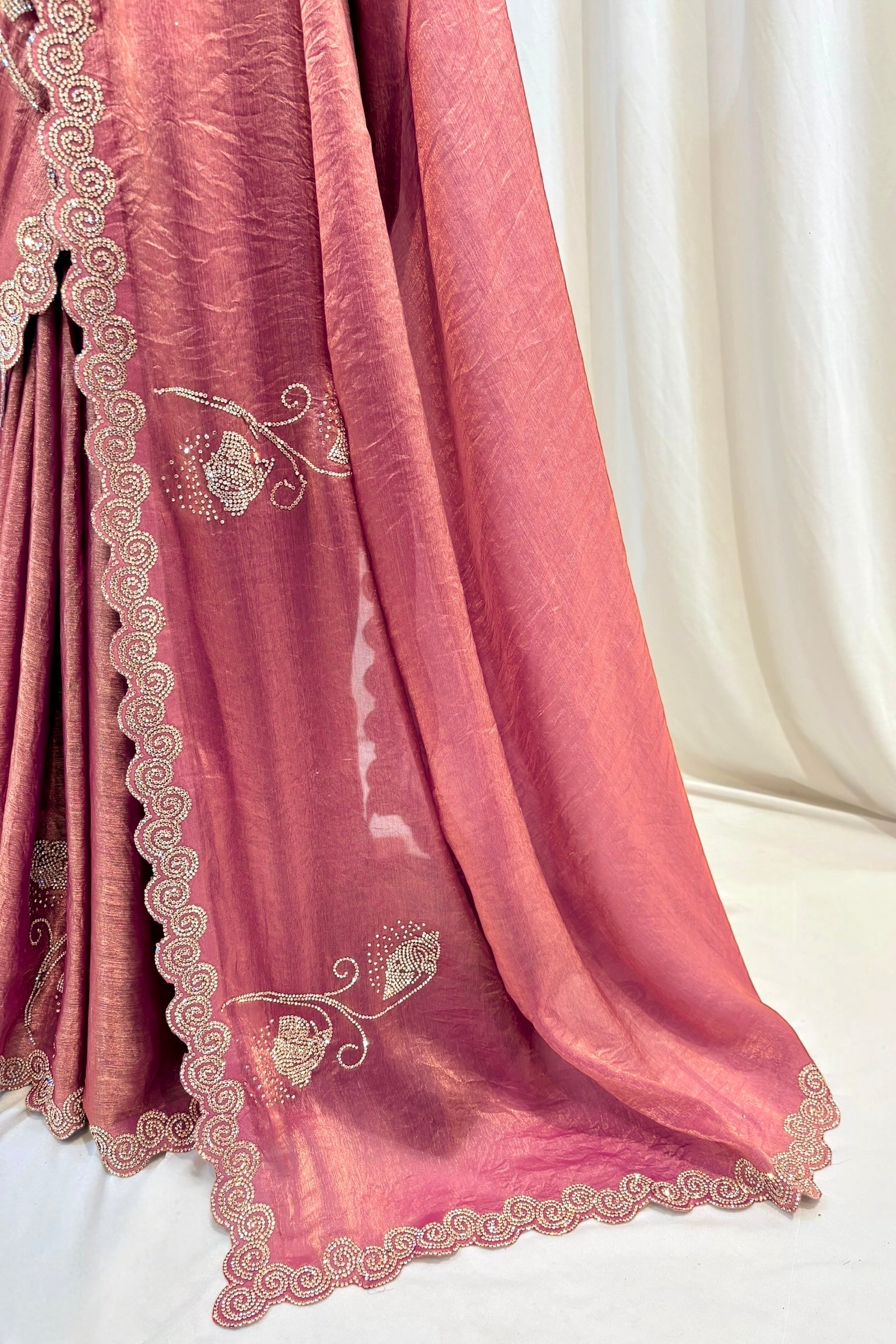 Peach embellished fendy chiffon saree