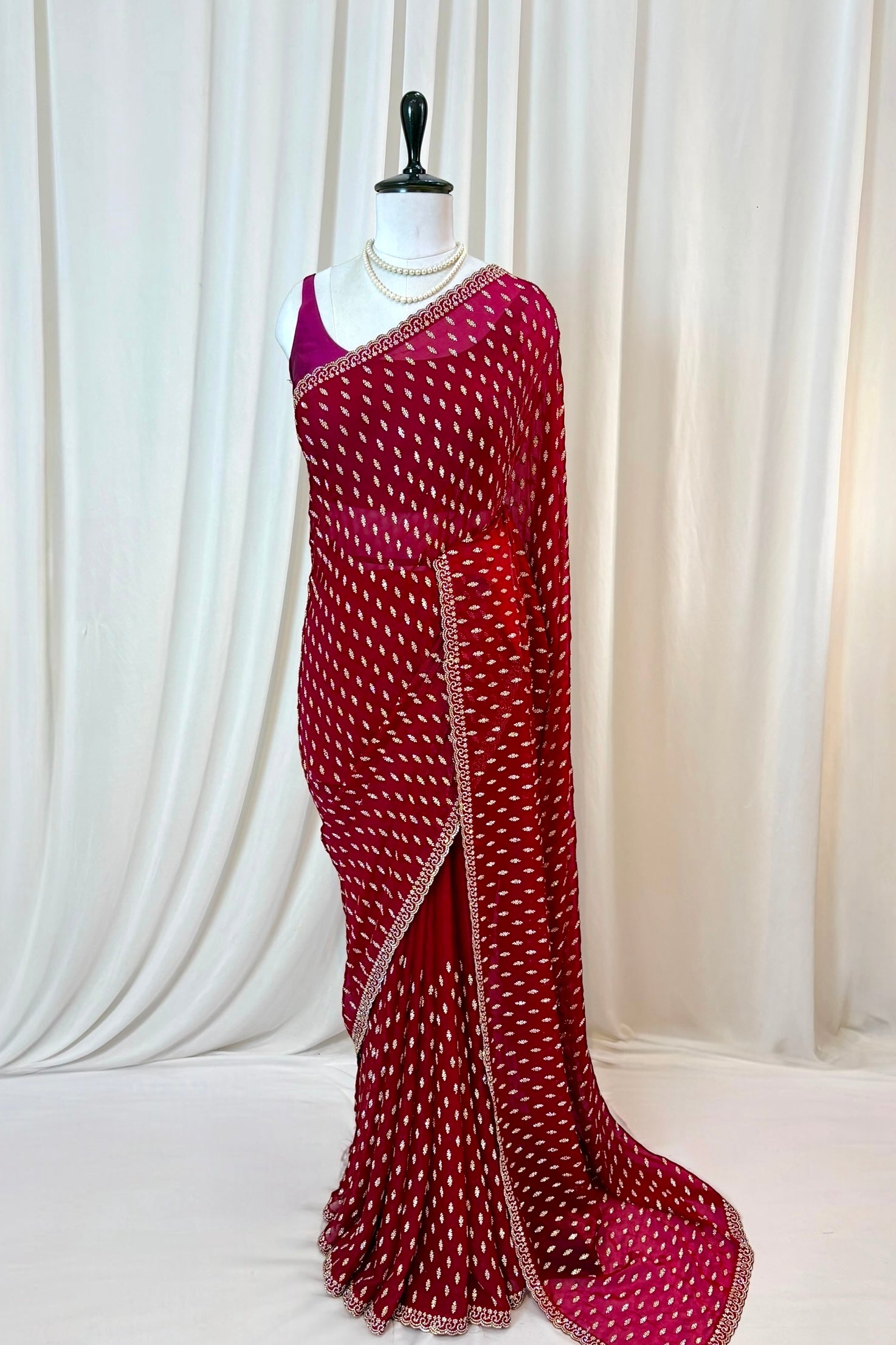 Crimson fendy party wear saree