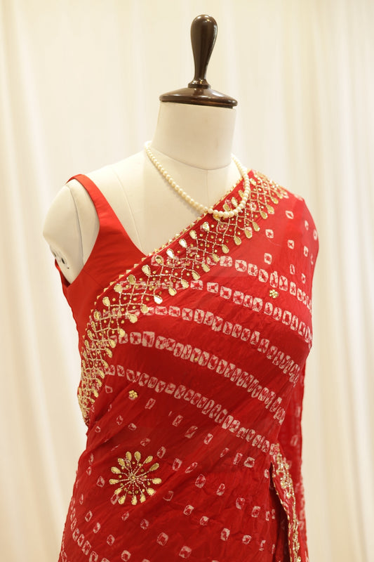 Pure viscose bandhani saree - Red