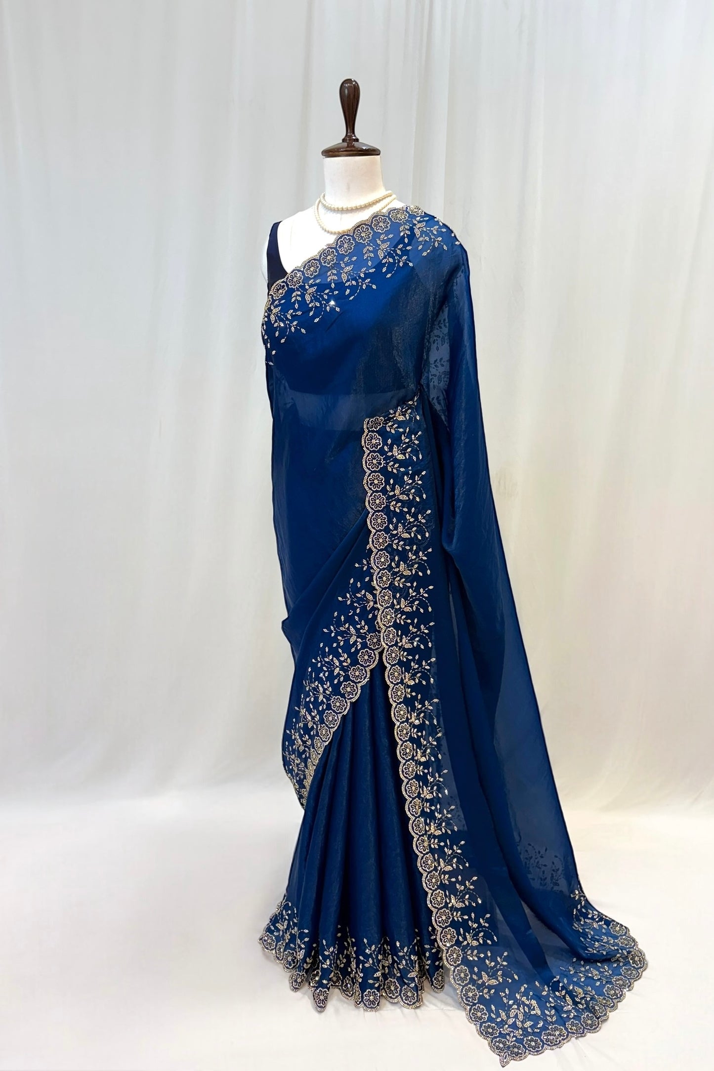 Designer Fendy floral embellished saree - Teal Blue