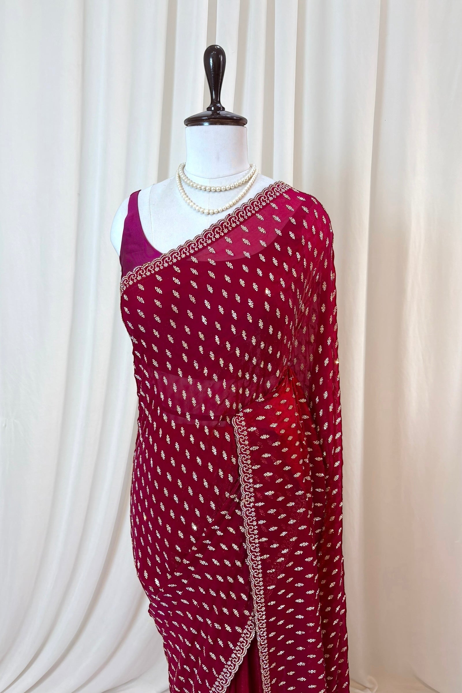 Crimson fendy party wear saree