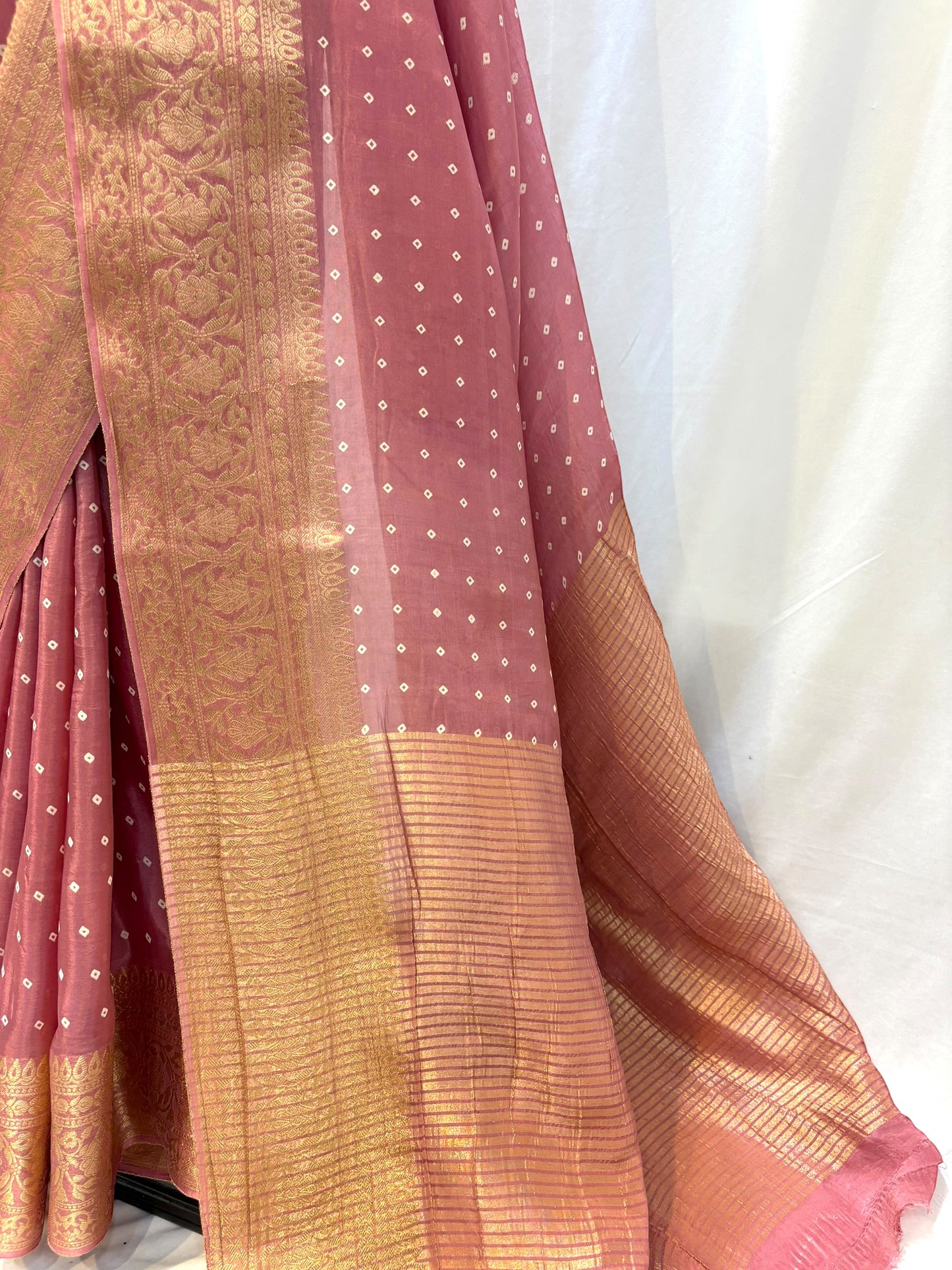 Bandhani print soft organza saree - Onion pink