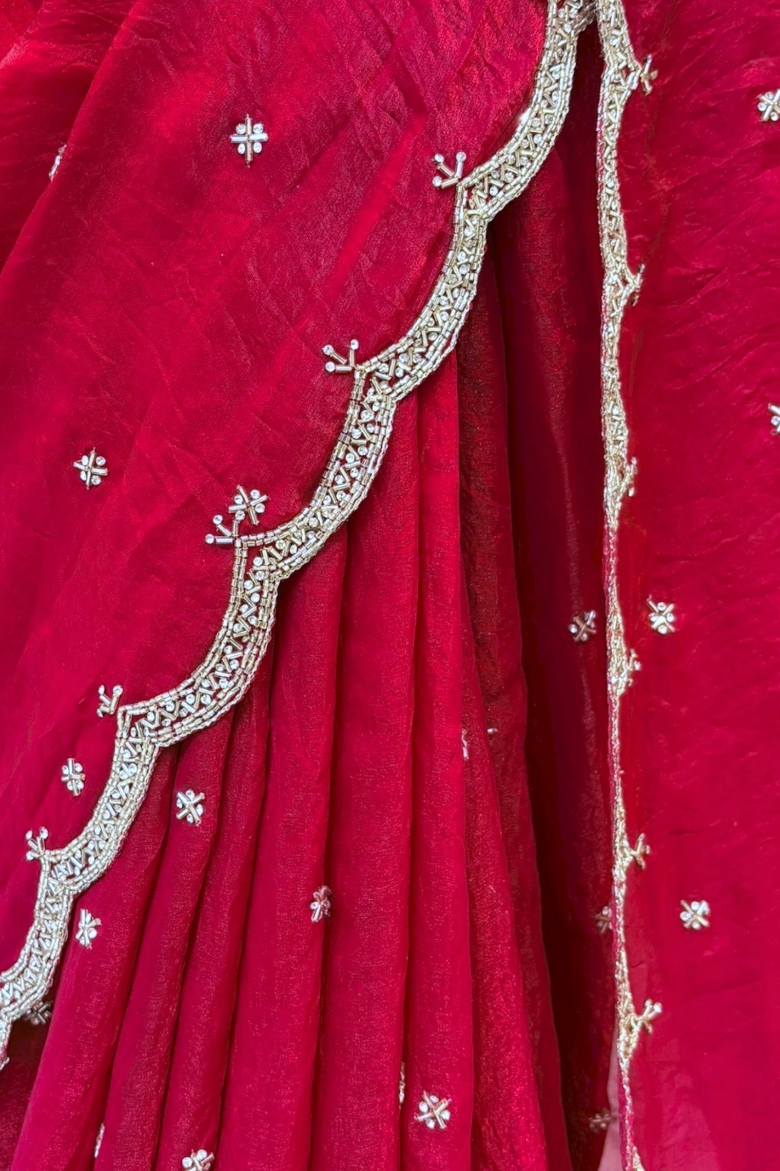 Crimson fendy cutwork saree