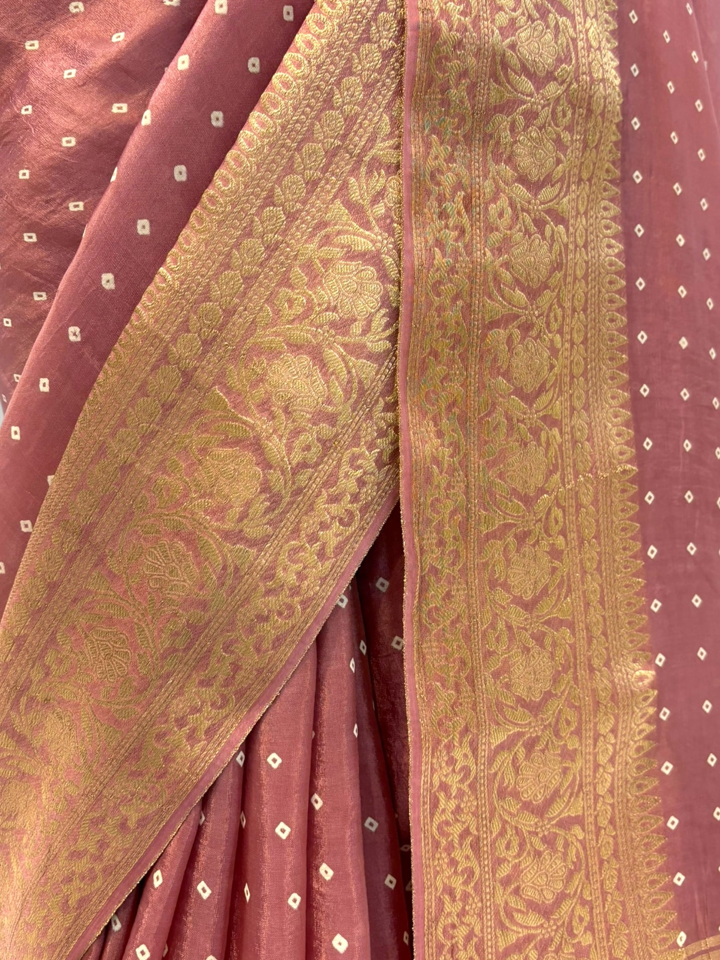Bandhani print soft organza saree - Onion pink