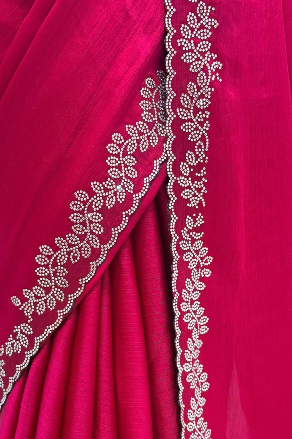 Minimalist swarovski chiffon saree - Ruby red