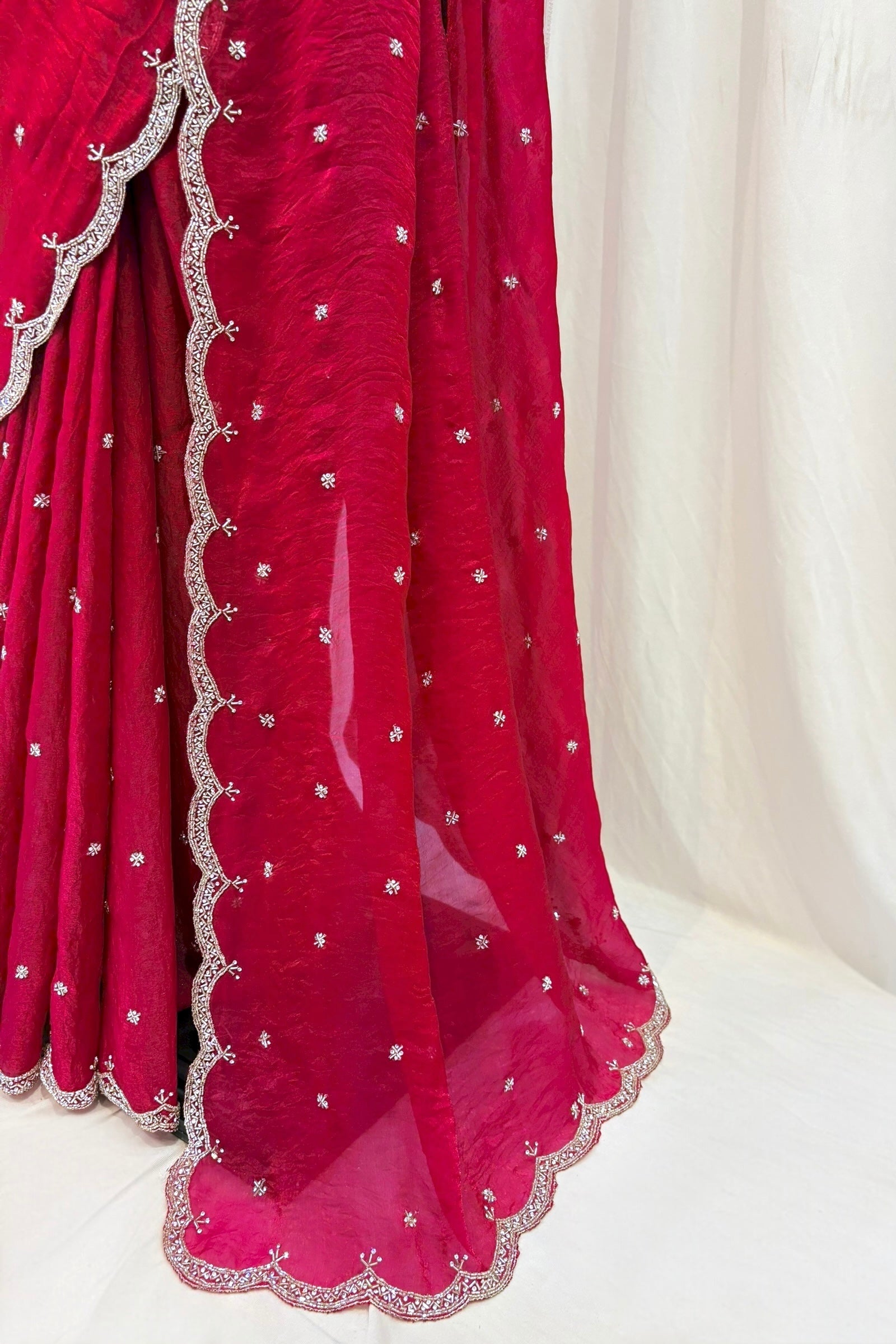 Crimson fendy cutwork saree