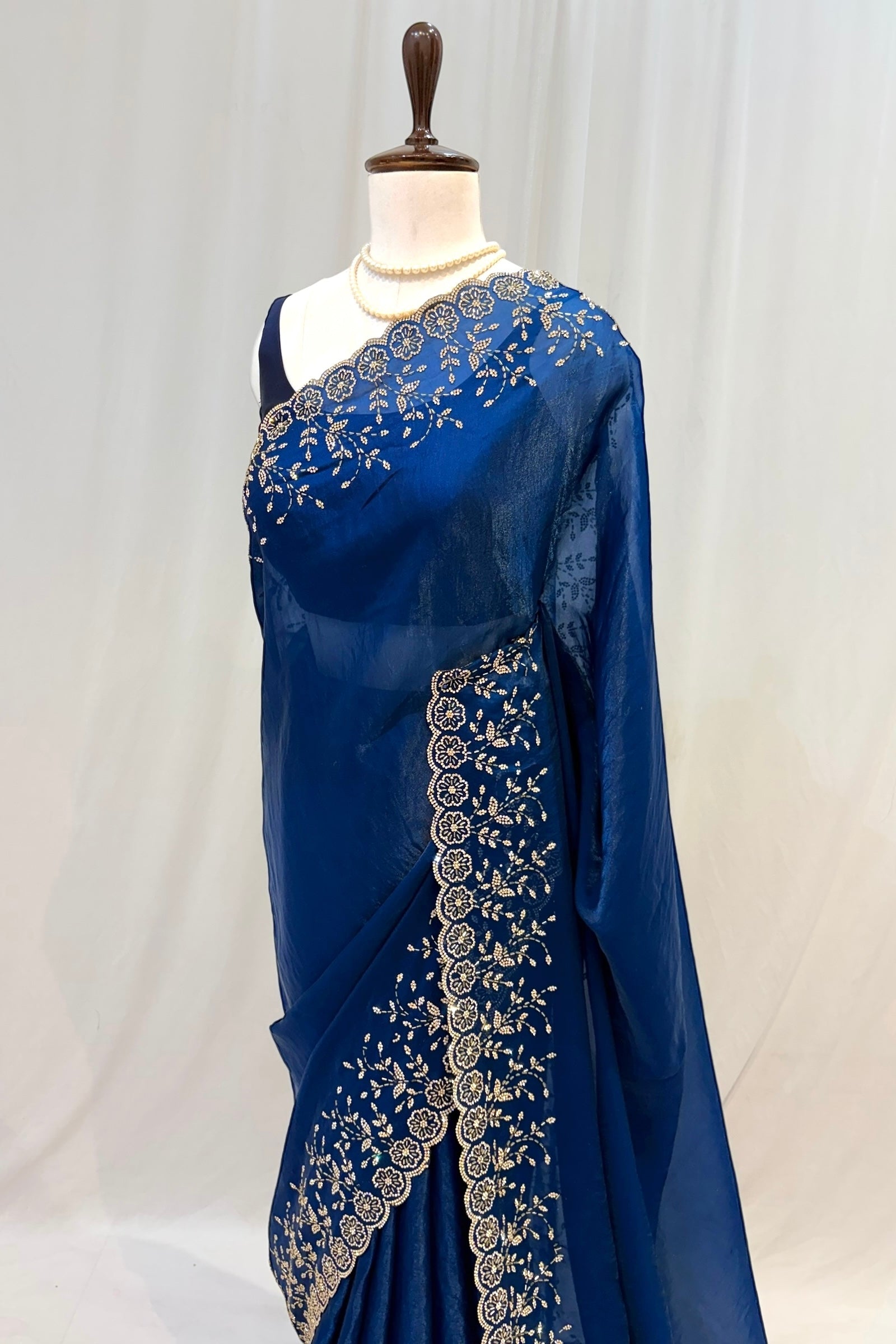 Designer Fendy floral embellished saree - Teal Blue