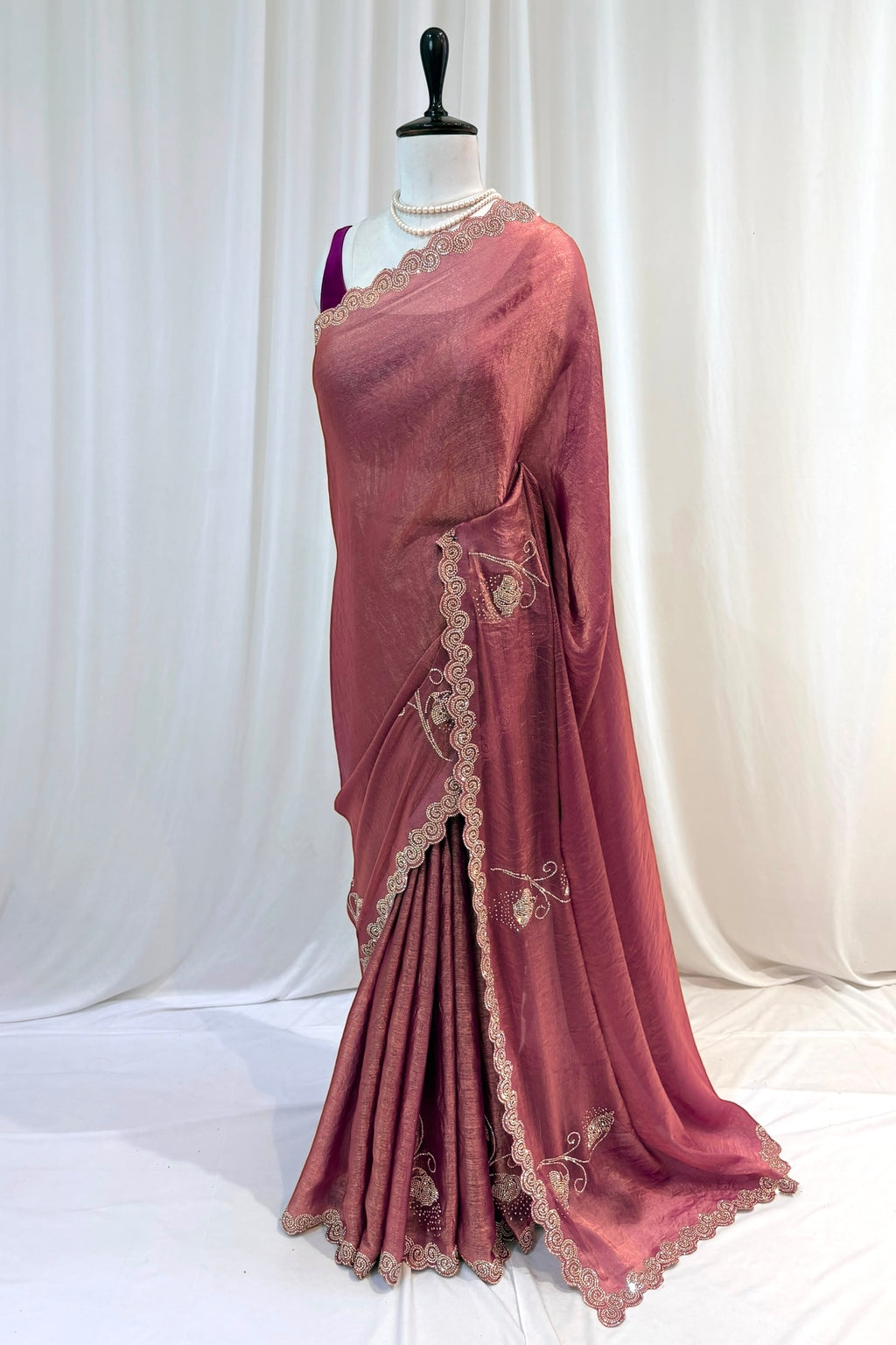 Peach embellished fendy chiffon saree