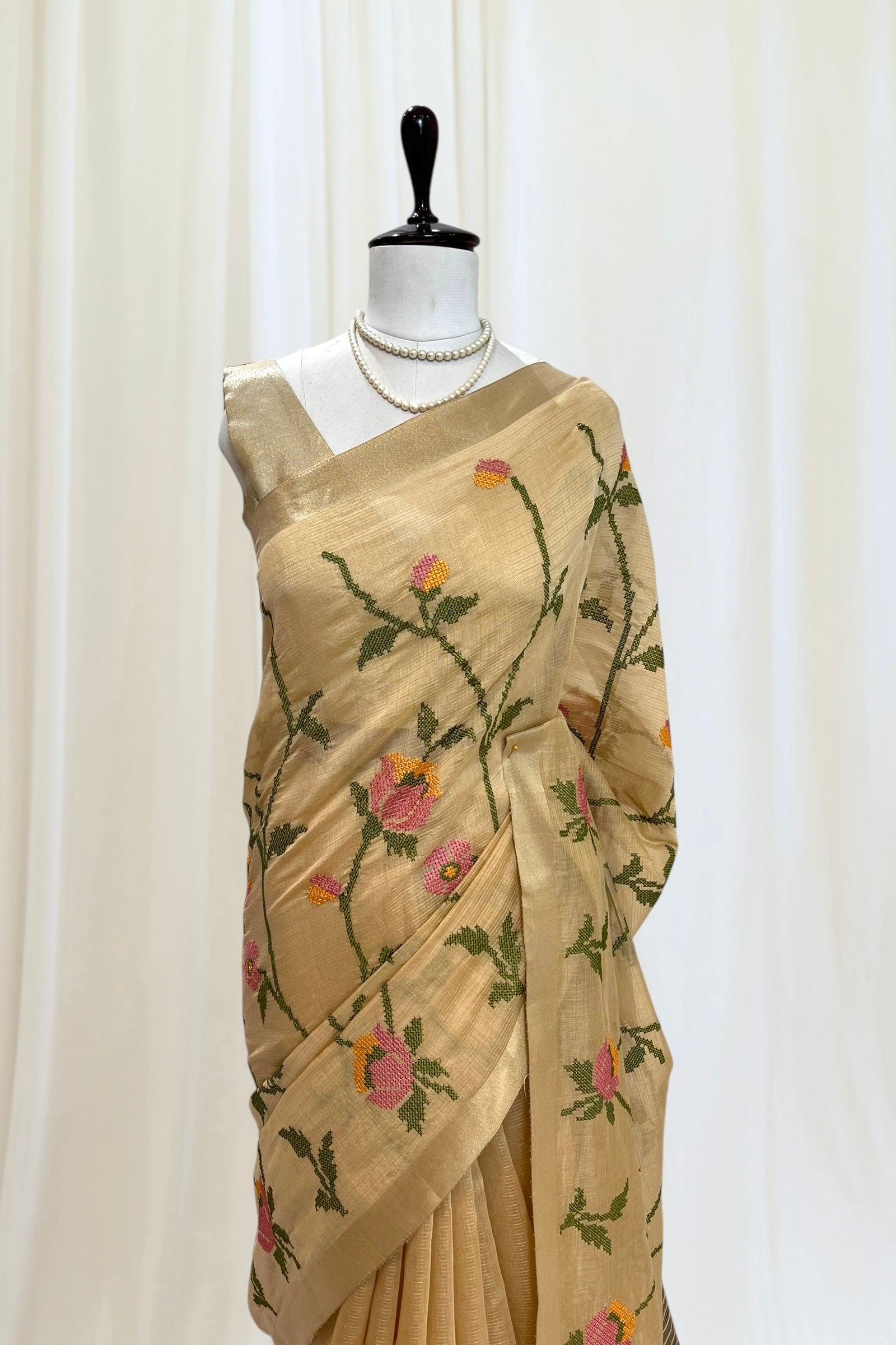 Golden resham work zari saree