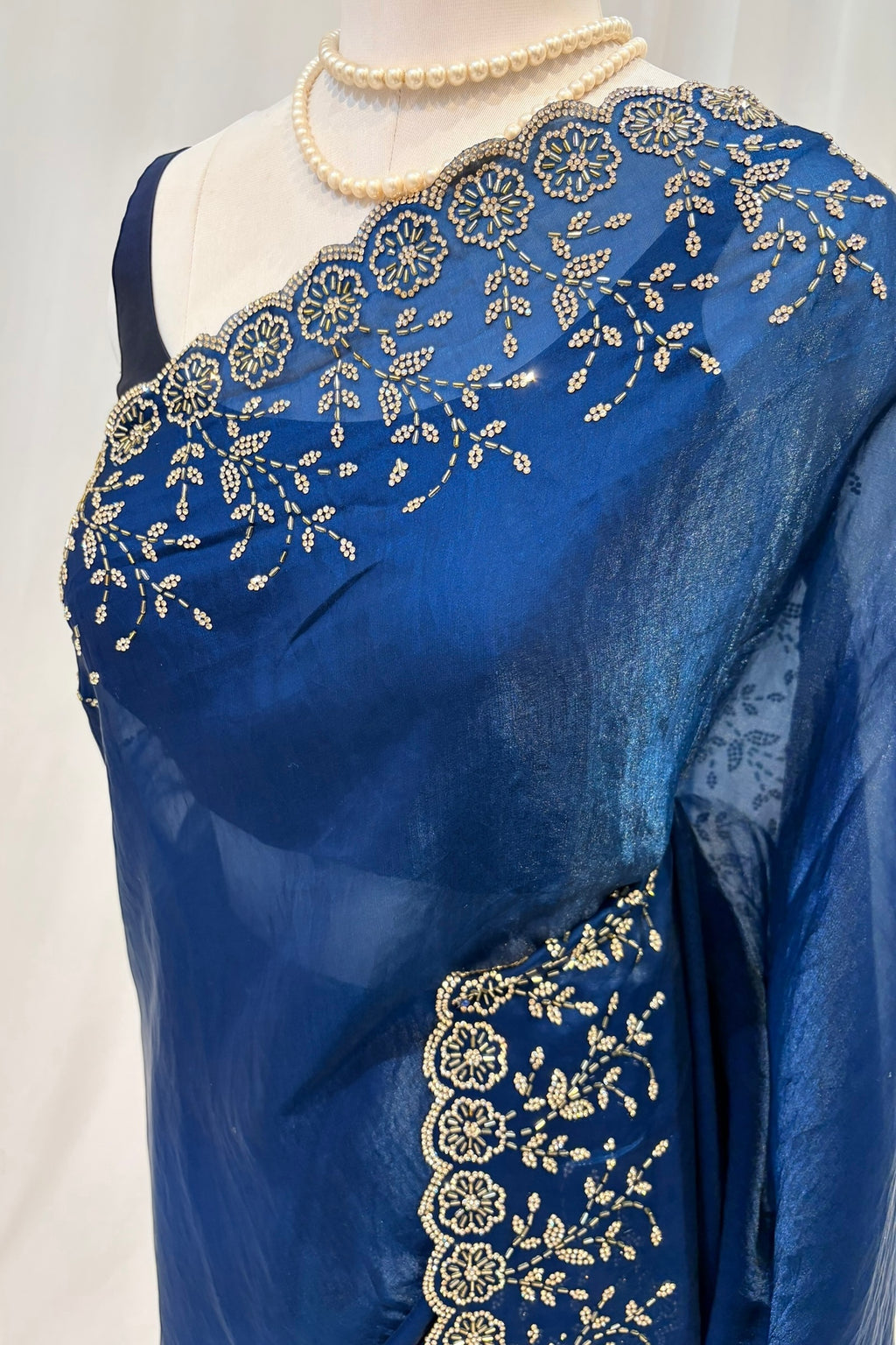 Designer Fendy floral embellished saree - Teal Blue