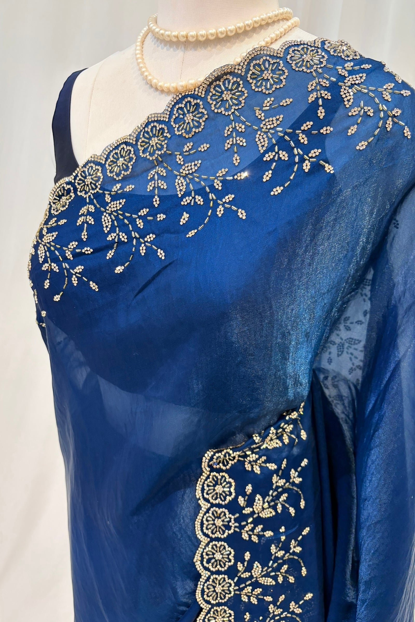 Designer Fendy floral embellished saree - Teal Blue