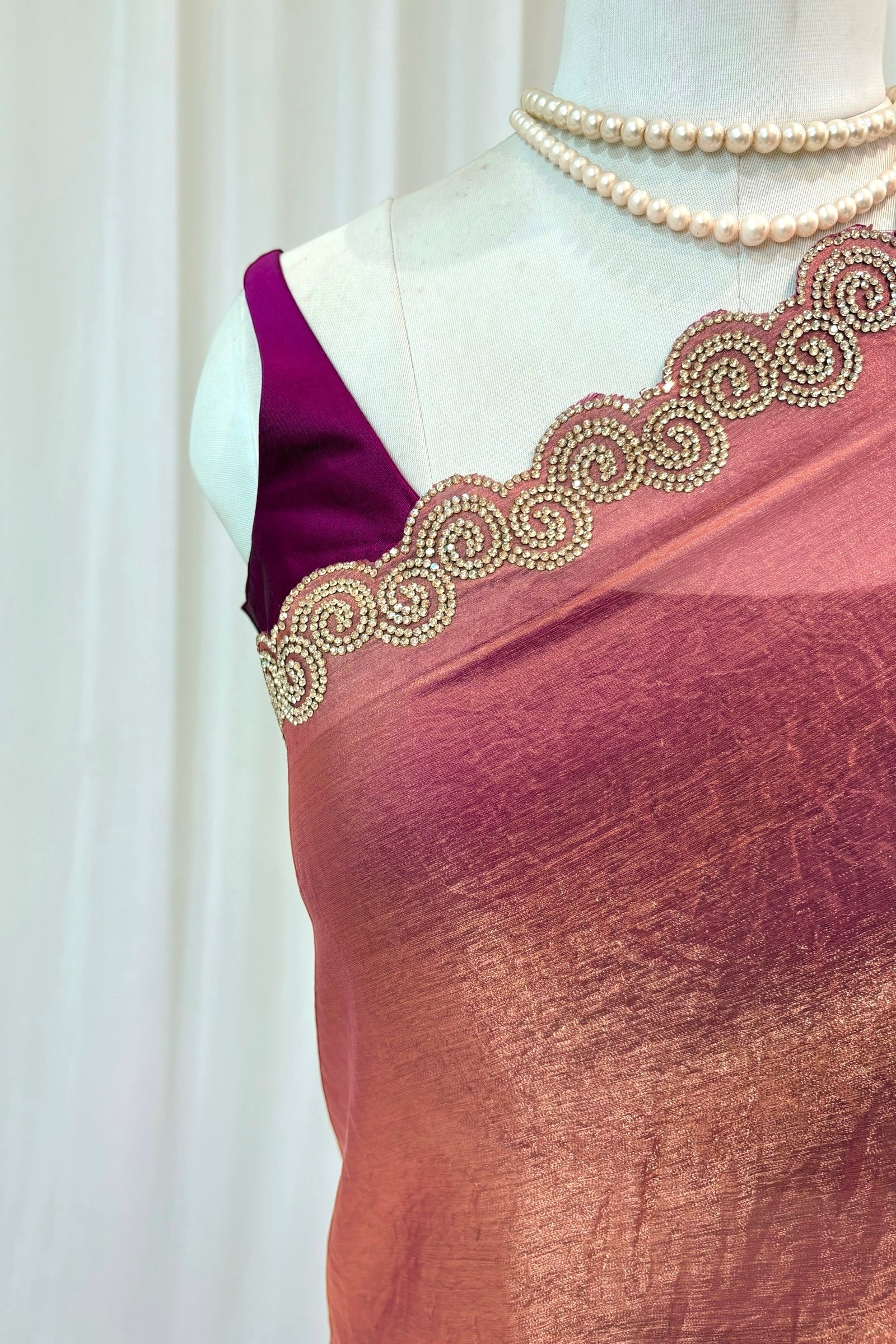 Peach embellished fendy chiffon saree