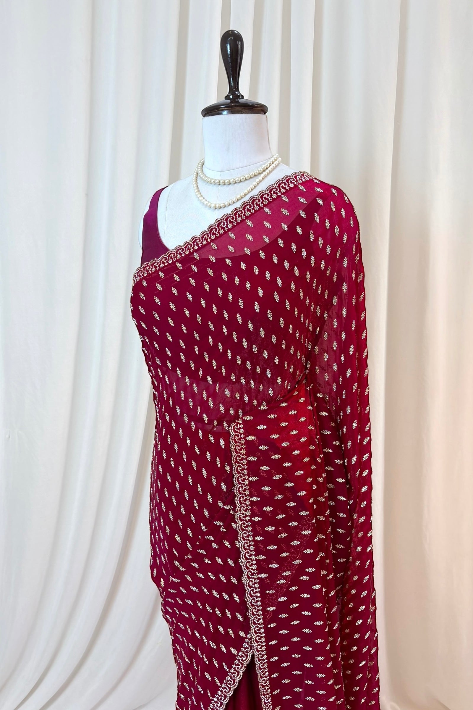 Crimson fendy party wear saree