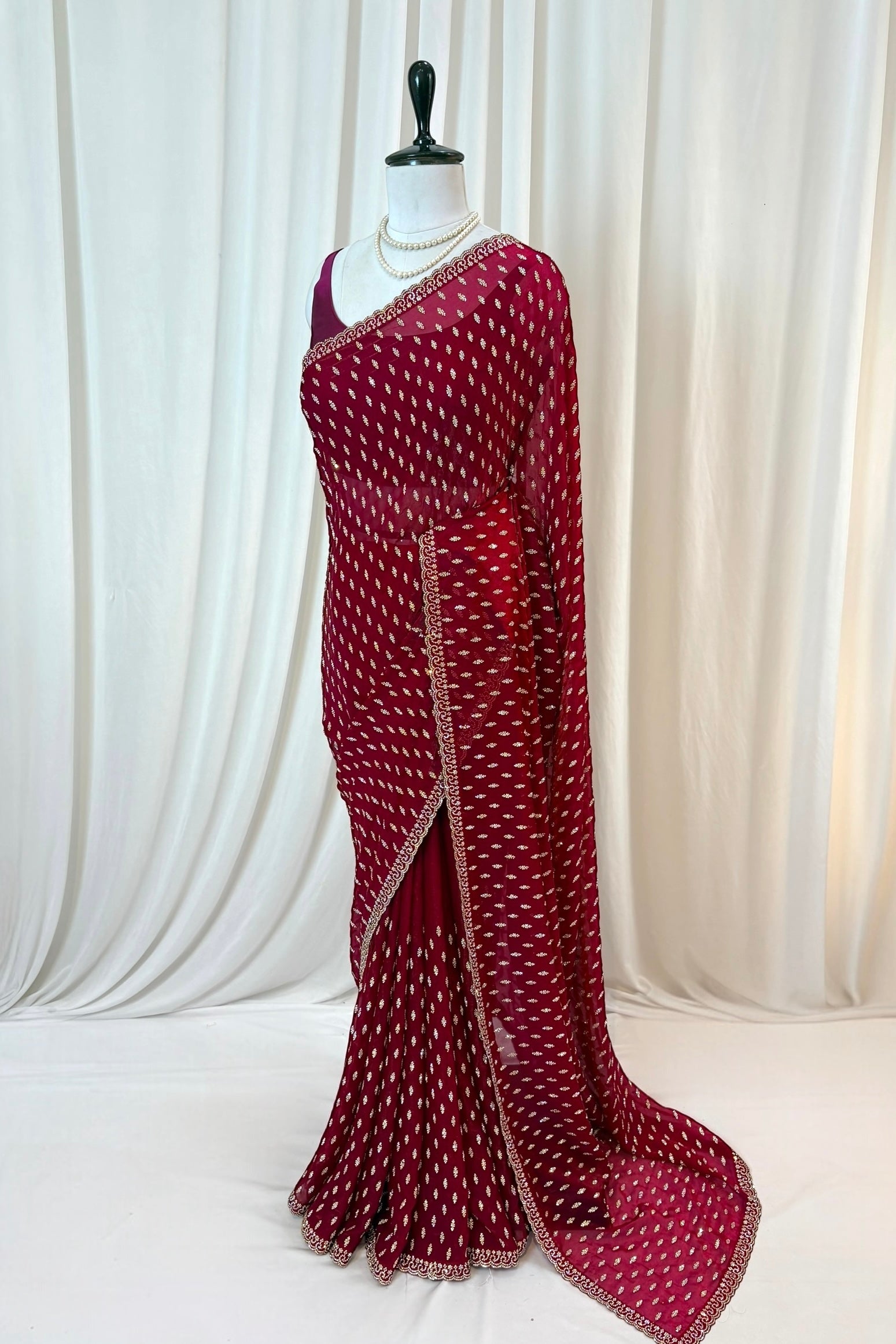 Crimson fendy party wear saree