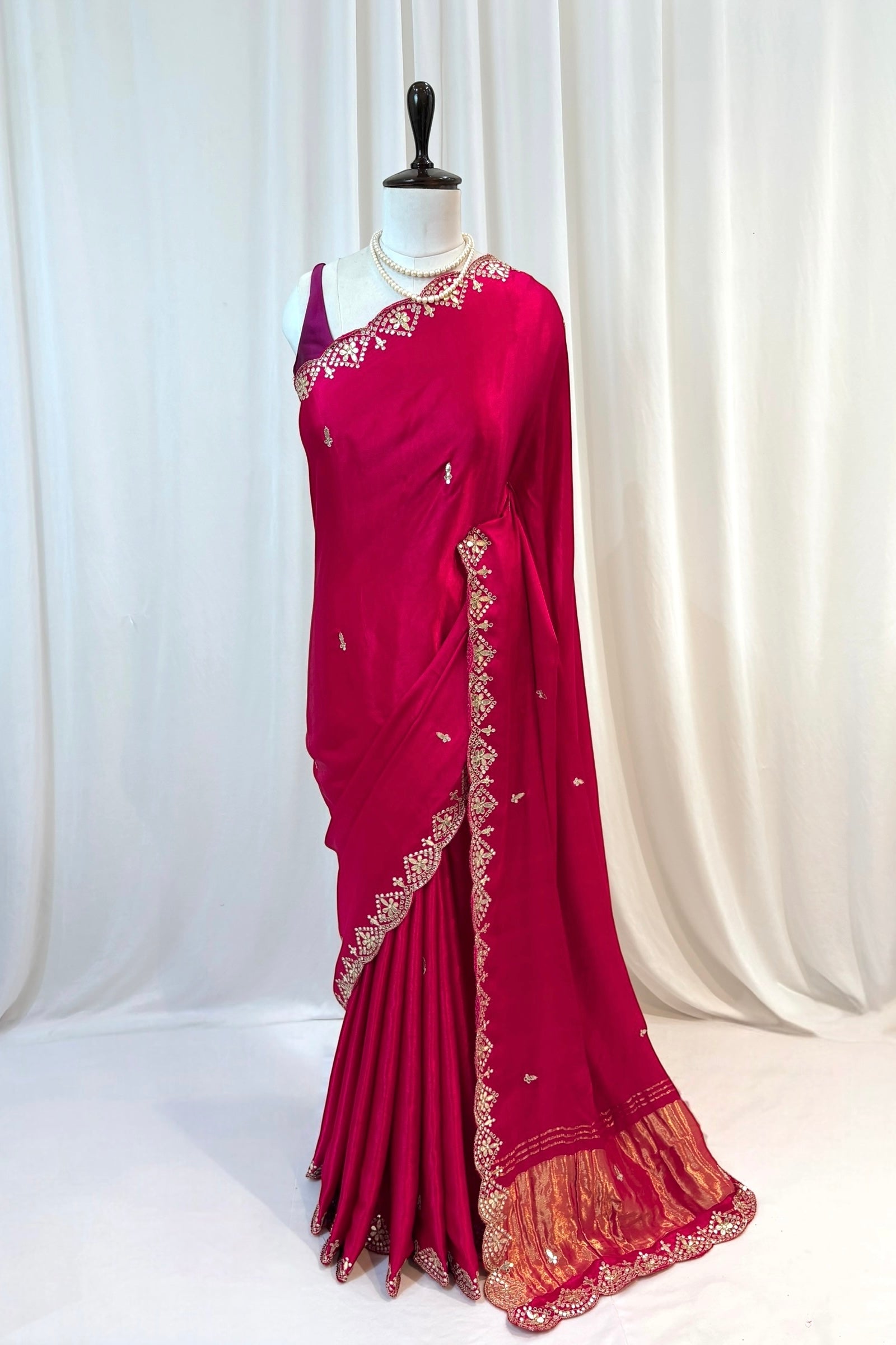Modal gotta patti saree - Rani pink