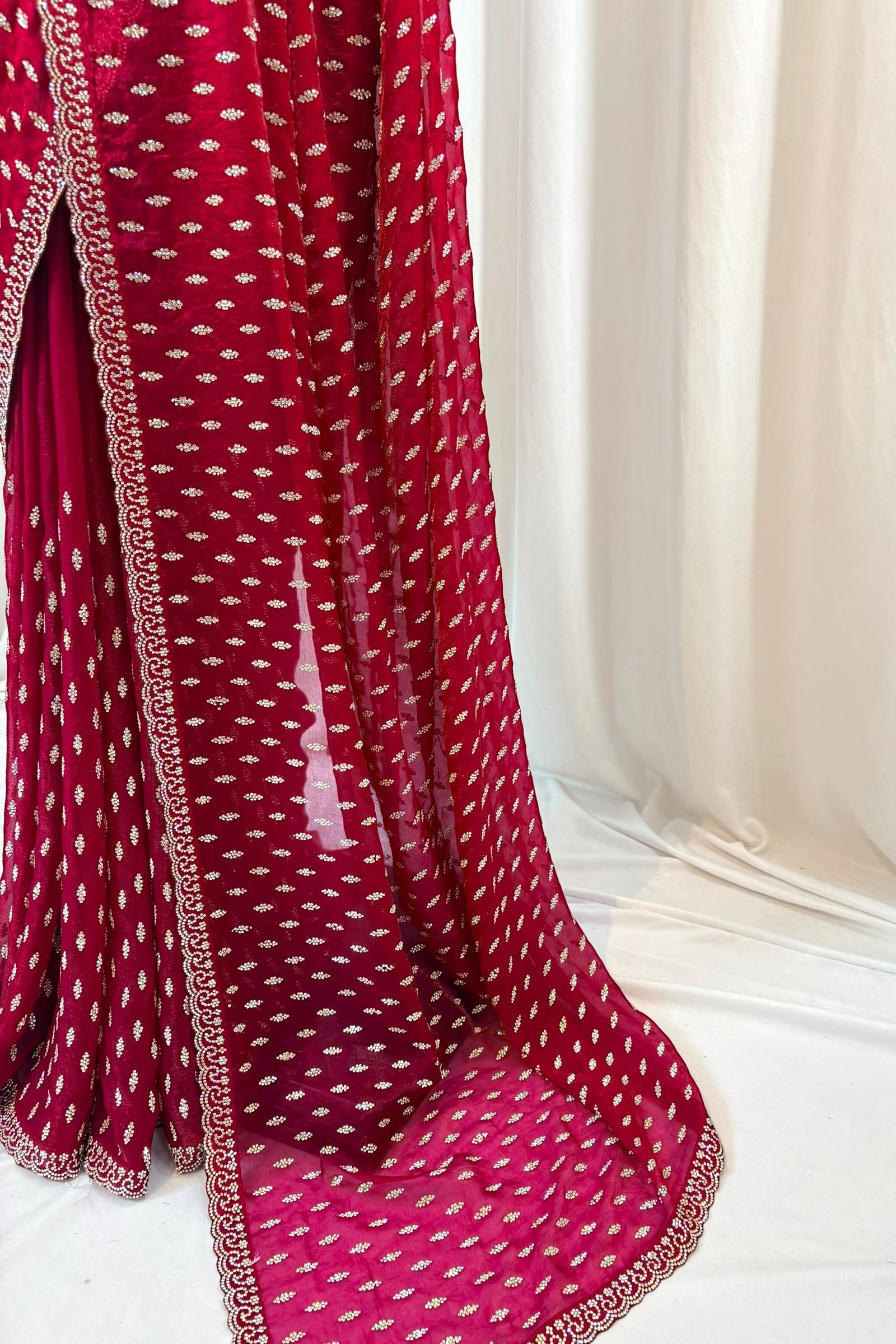 Crimson fendy party wear saree