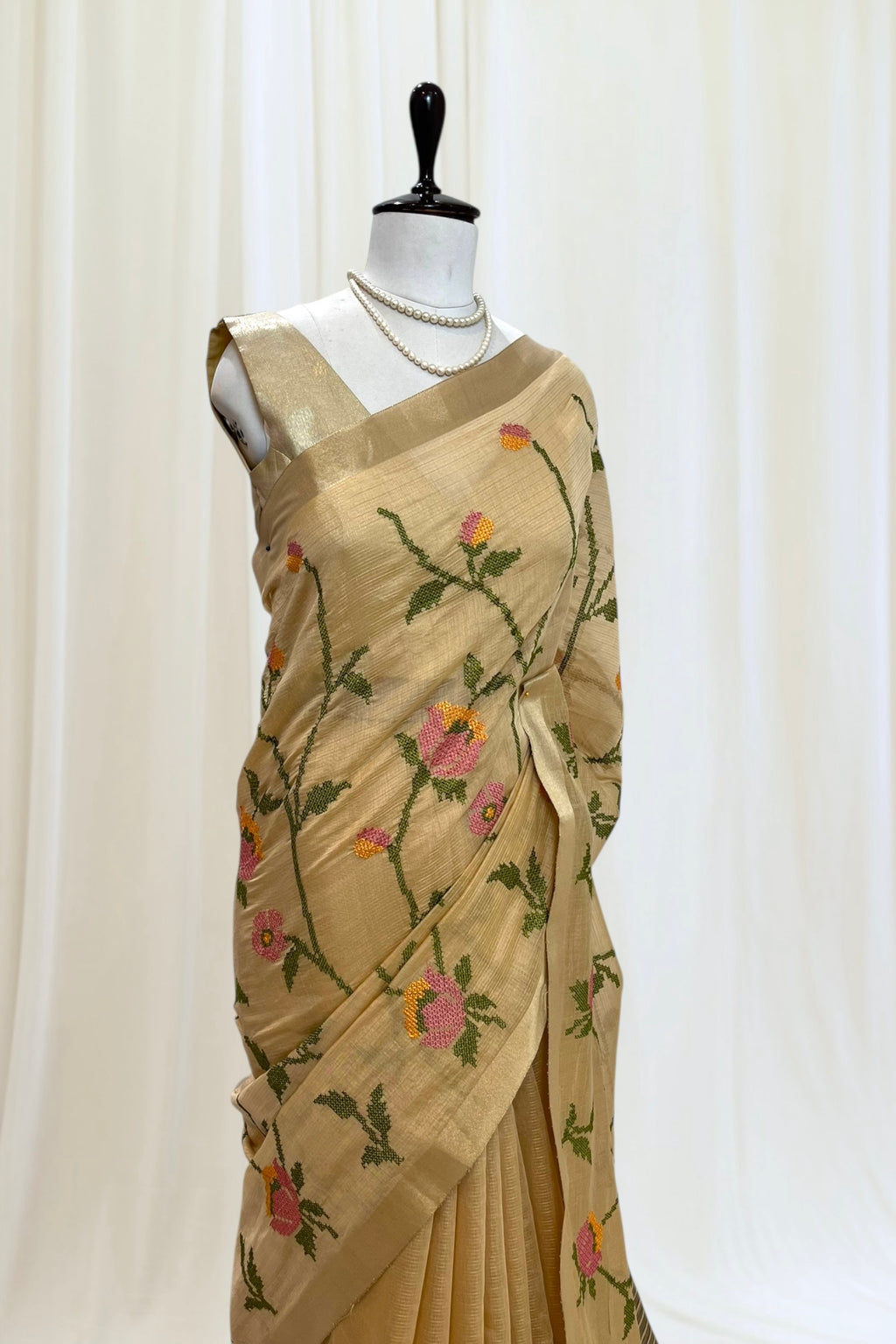 Golden resham work zari saree