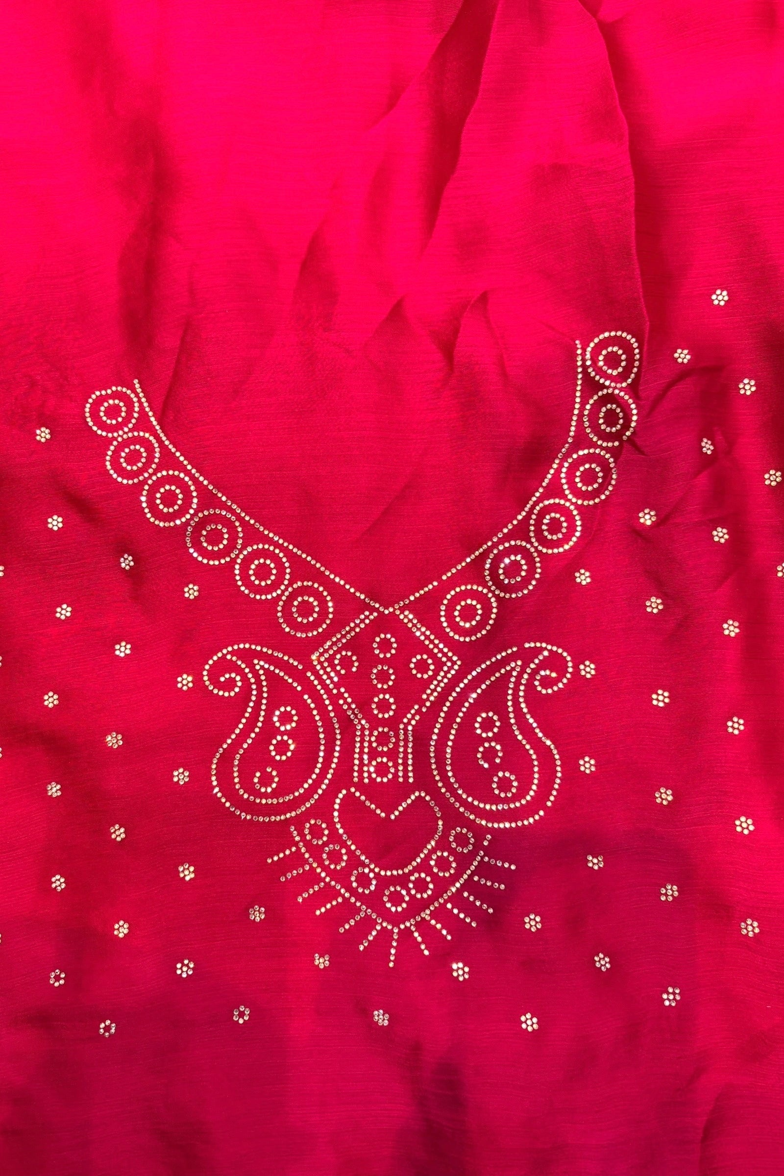 Minimalist swarovski chiffon saree - Ruby red