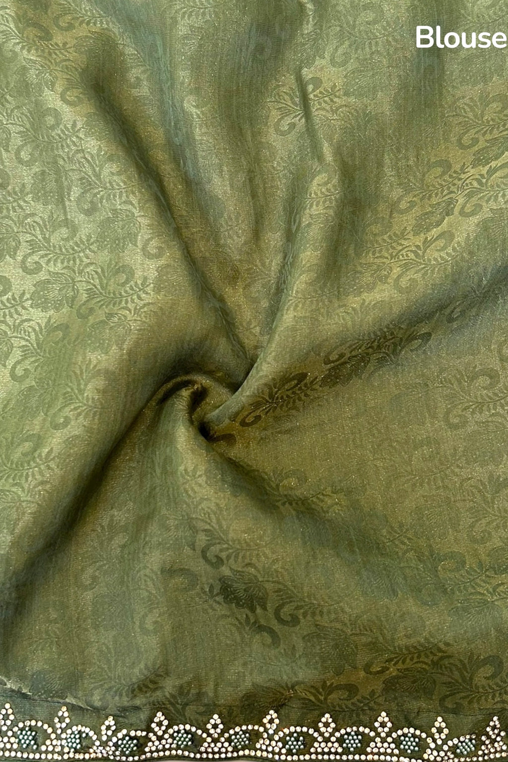 Self design organza silk saree - Olive green