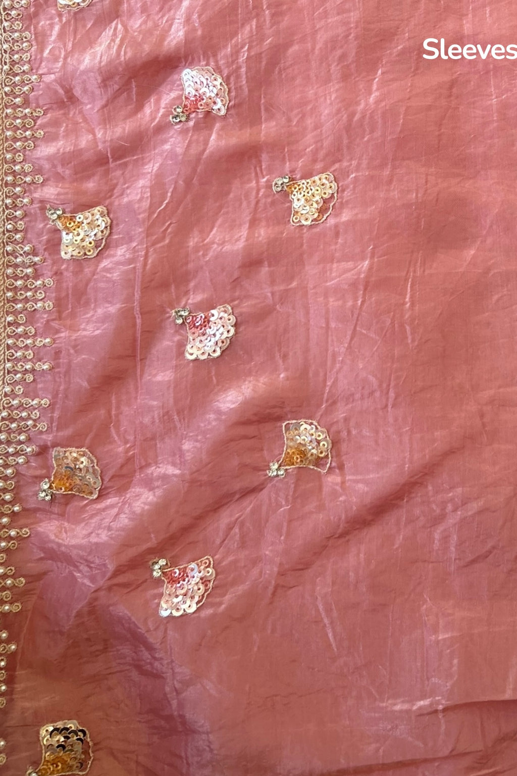 Pearl embroidered organza saree - Pink