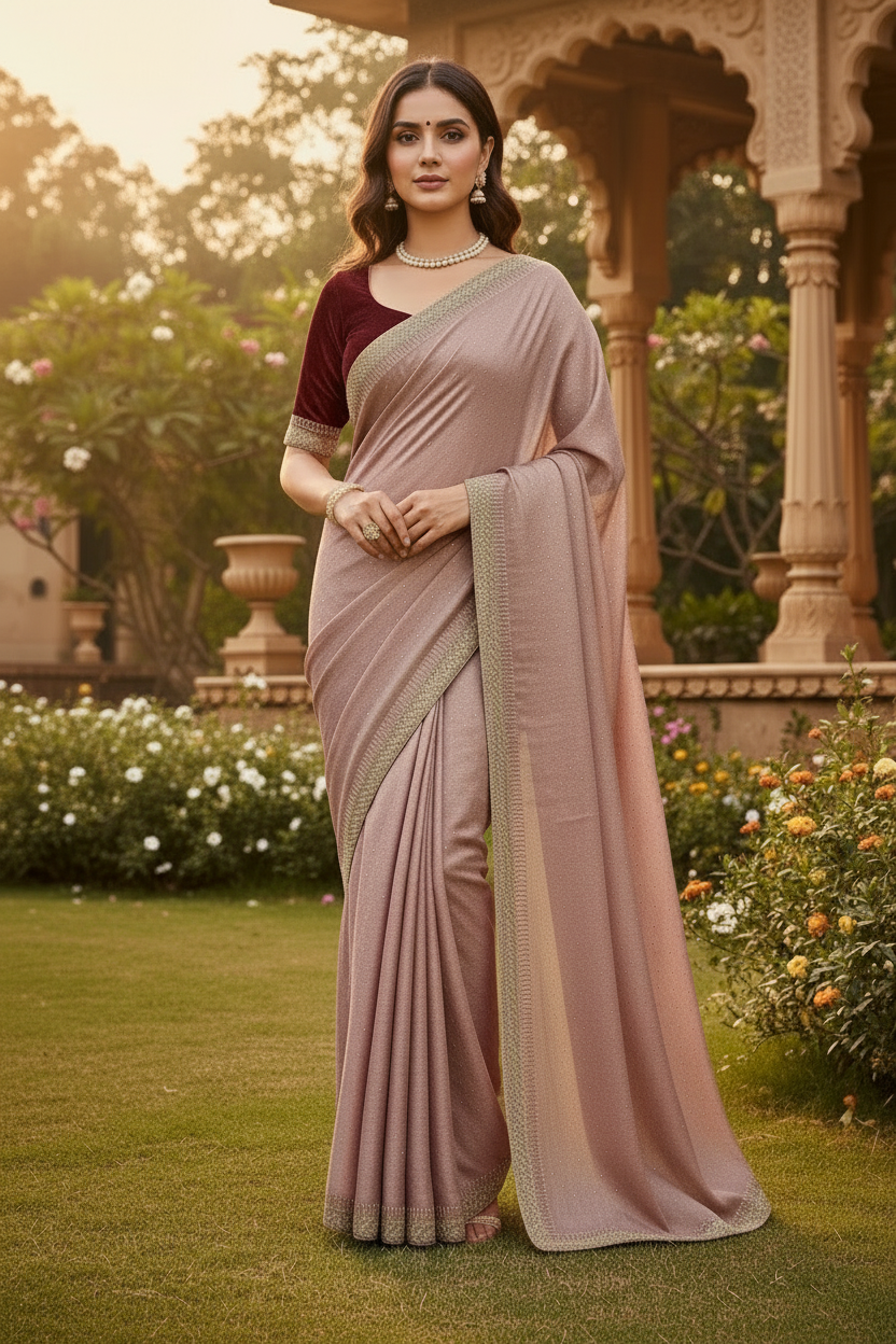 Sheen chiffon swarovski saree - Mauve