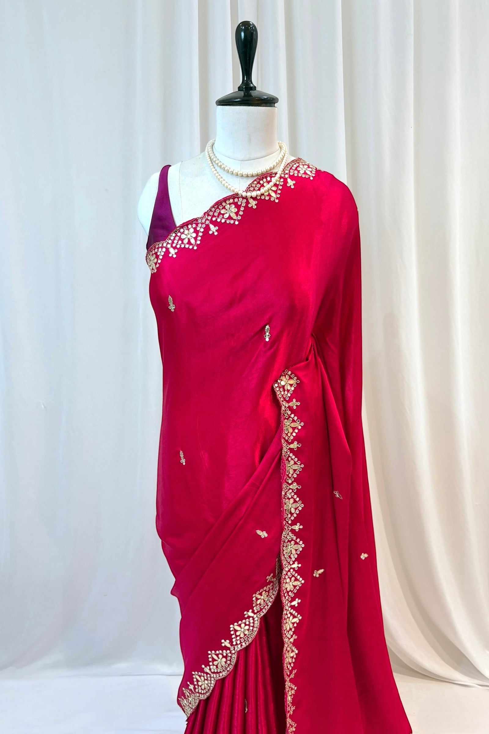 Modal gotta patti saree - Rani pink