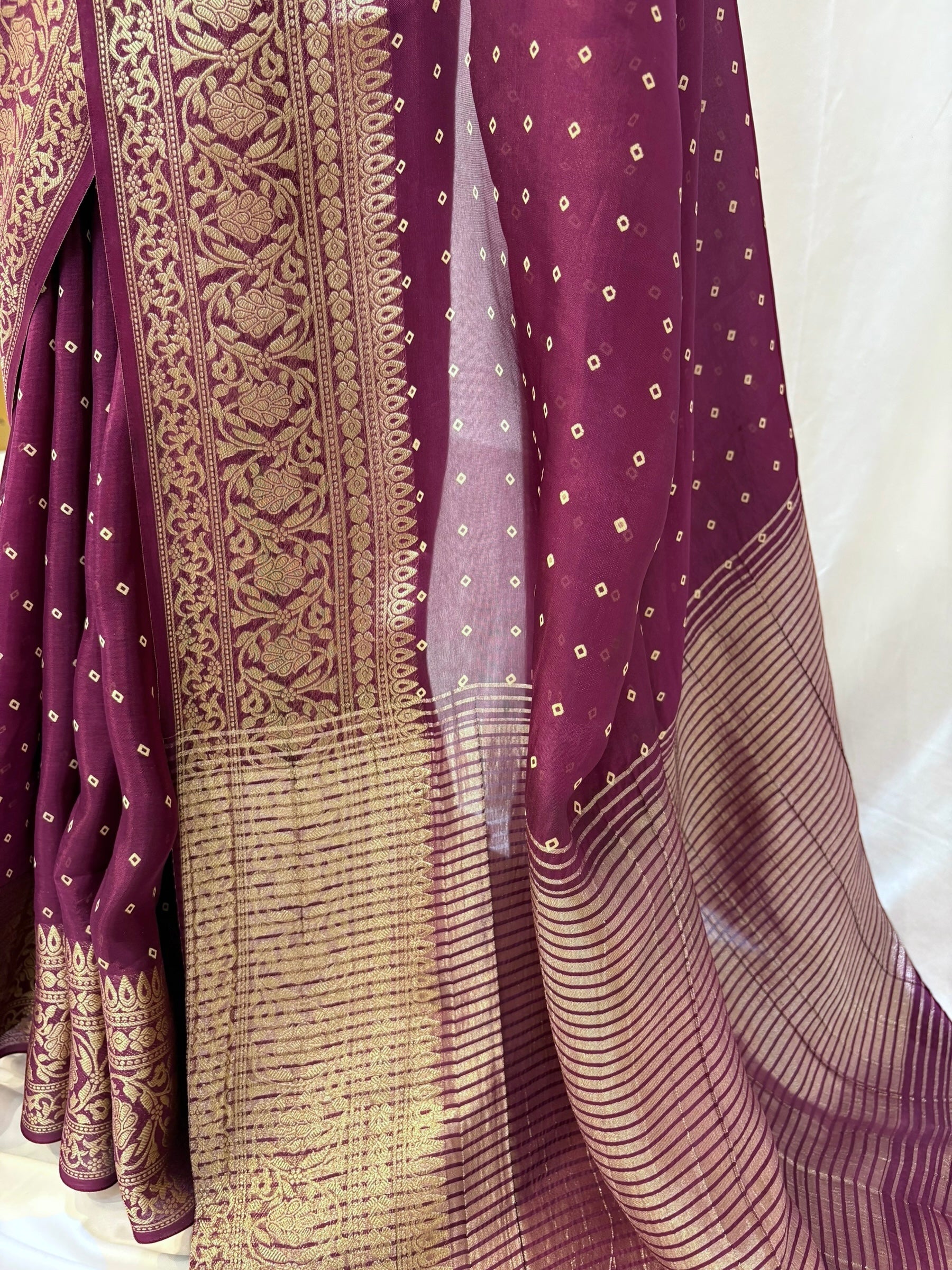 Bandhani print soft organza saree - Wine