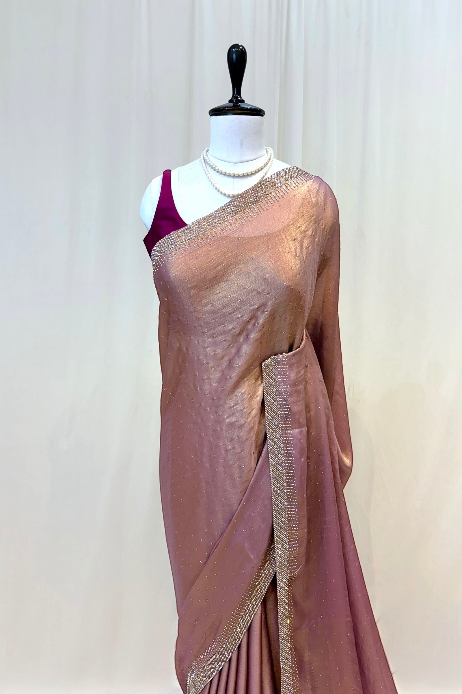 Sheen chiffon swarovski saree - Mauve
